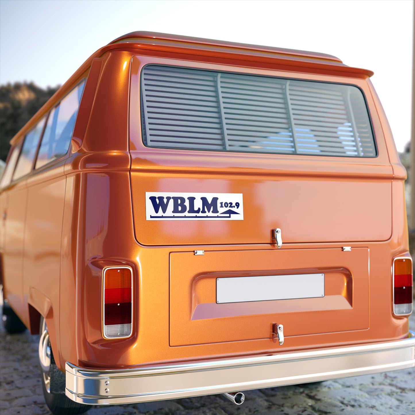 WBLM 102.9 Bumper Sticker - Retro Radio Station Car Decal (Blue on White)