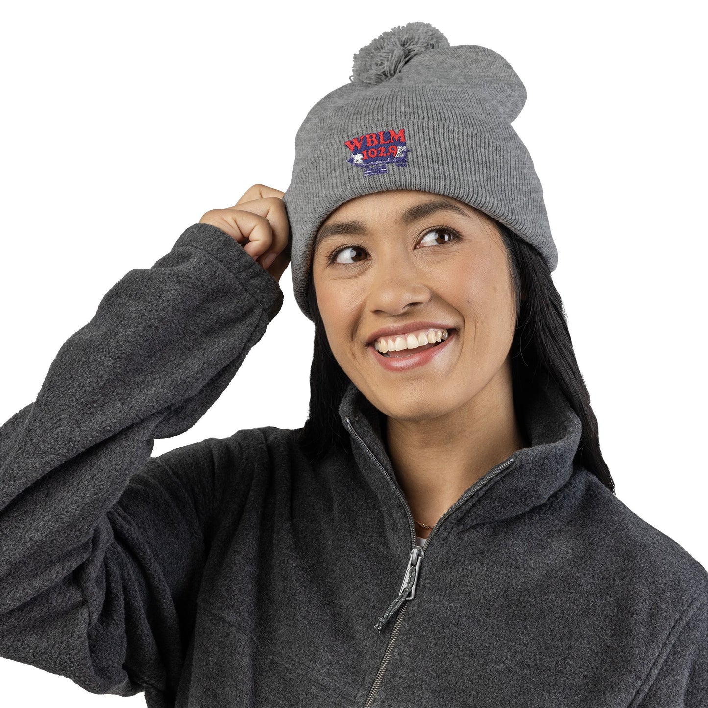 Embroidered Pom-Pom Knit Cap — WBLM 102.9 Radio Logo Beanie