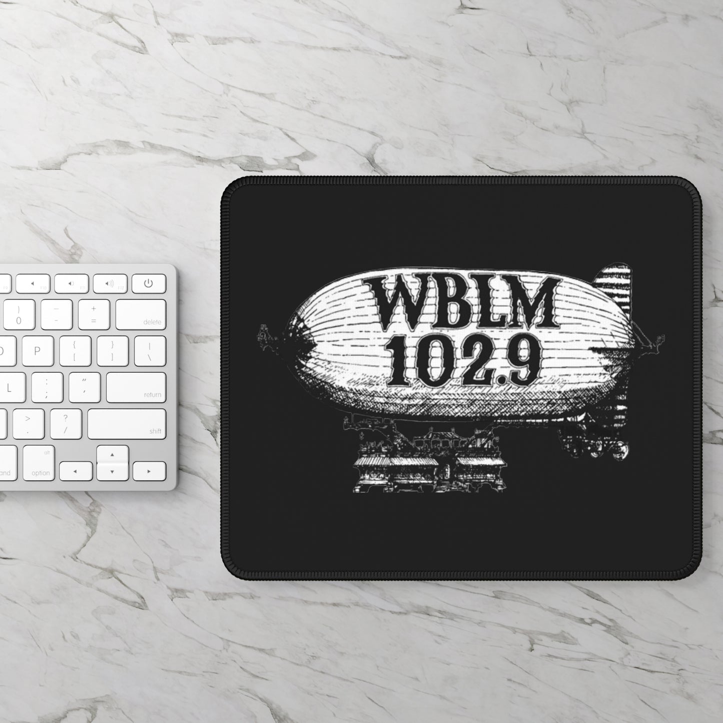 WBLM 102.9 Zeppelin Gaming Mouse Pad — Retro Radio Logo Desk Mat