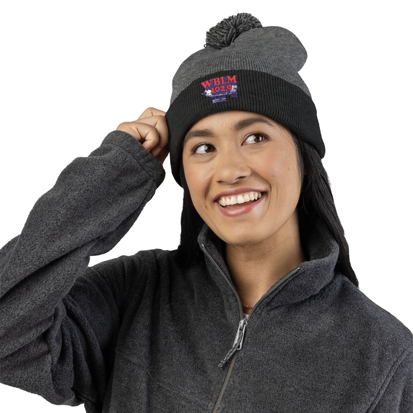 Embroidered Pom-Pom Knit Cap — WBLM 102.9 Radio Logo Beanie