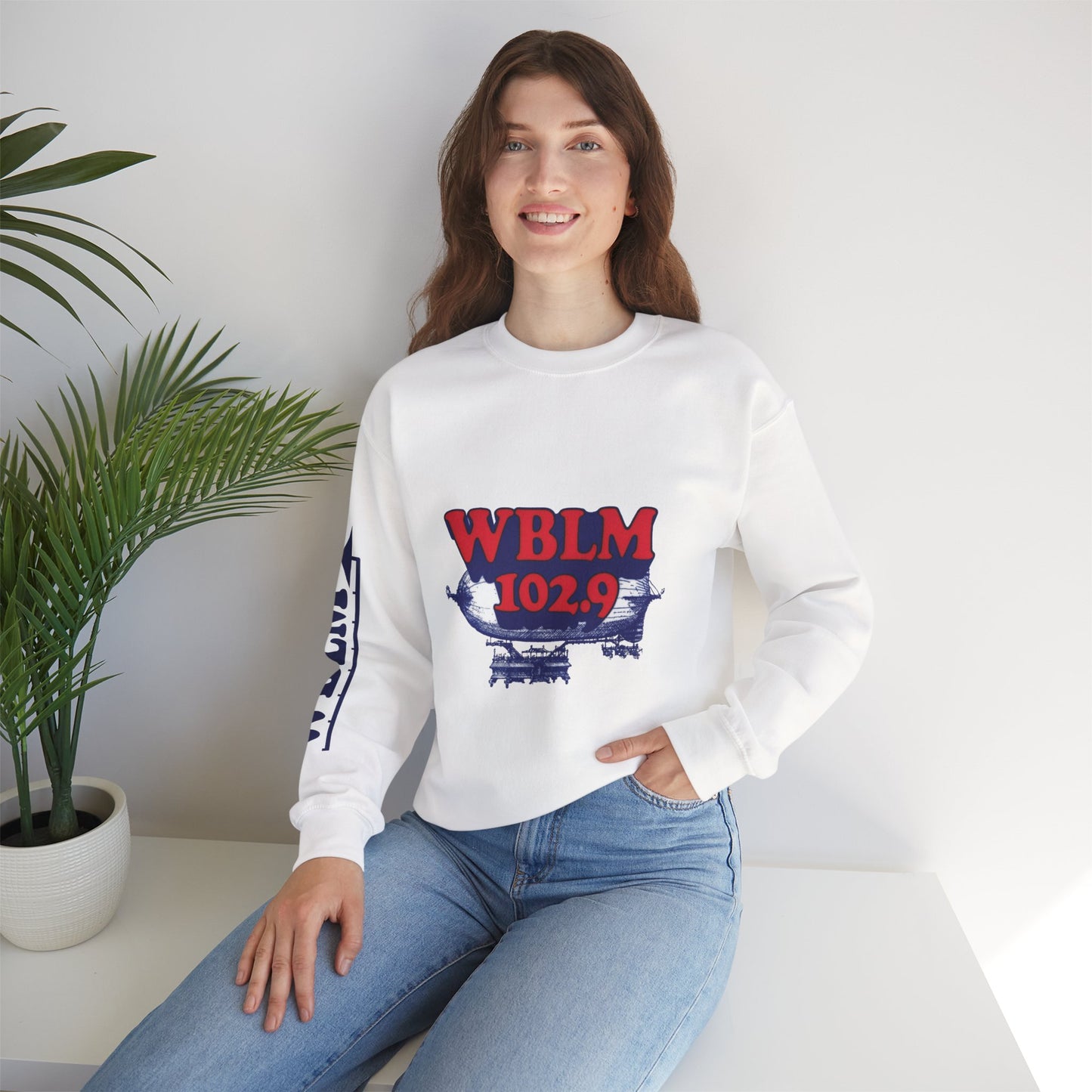 WBLM 102.9 Retro Radio Crewneck Sweatshirt With Radio Dial Sleeve