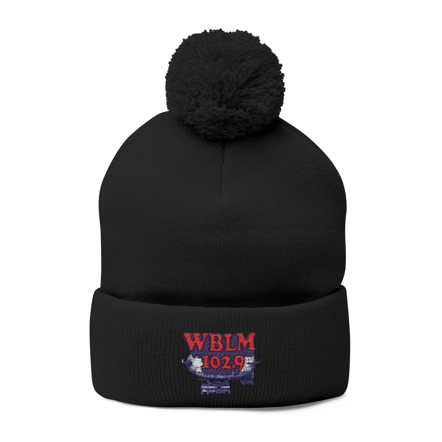 Embroidered Pom-Pom Knit Cap — WBLM 102.9 Radio Logo Beanie