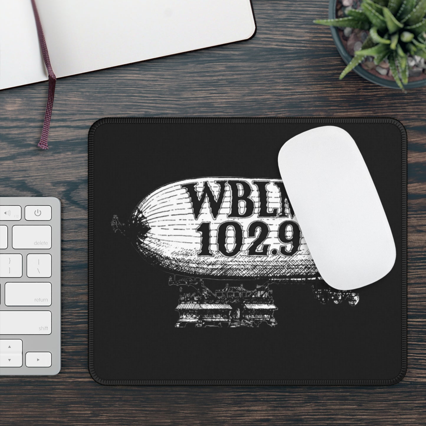 WBLM 102.9 Zeppelin Gaming Mouse Pad — Retro Radio Logo Desk Mat