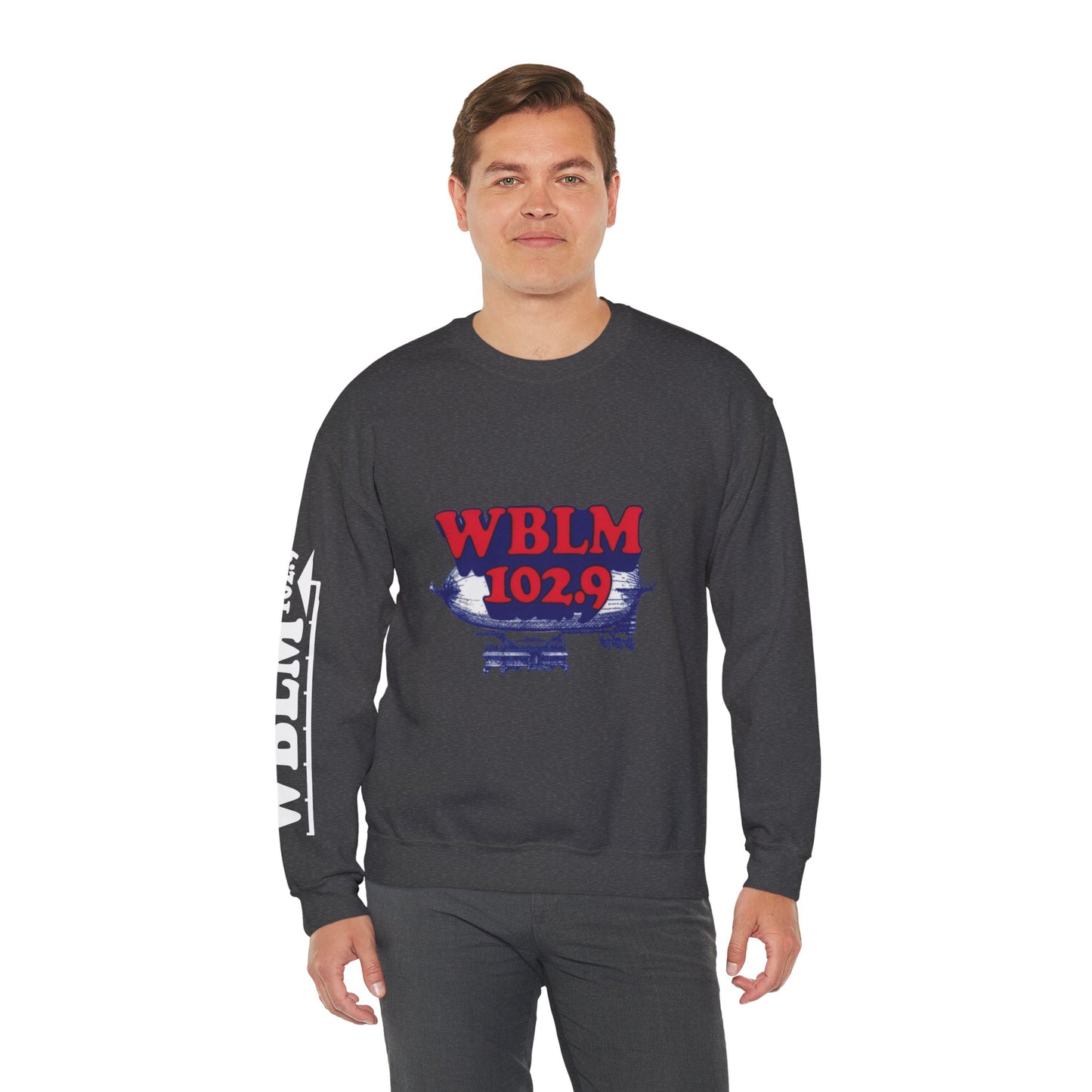 WBLM 102.9 Retro Radio Crewneck Sweatshirt With Radio Dial Sleeve