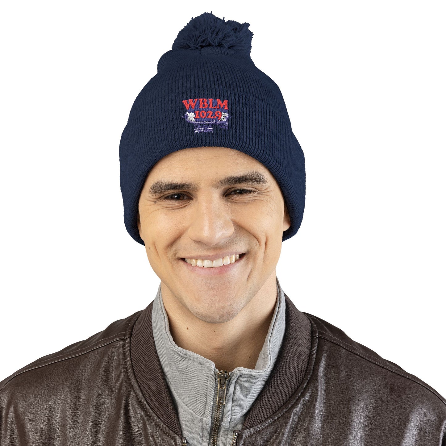 Embroidered Pom-Pom Knit Cap — WBLM 102.9 Radio Logo Beanie
