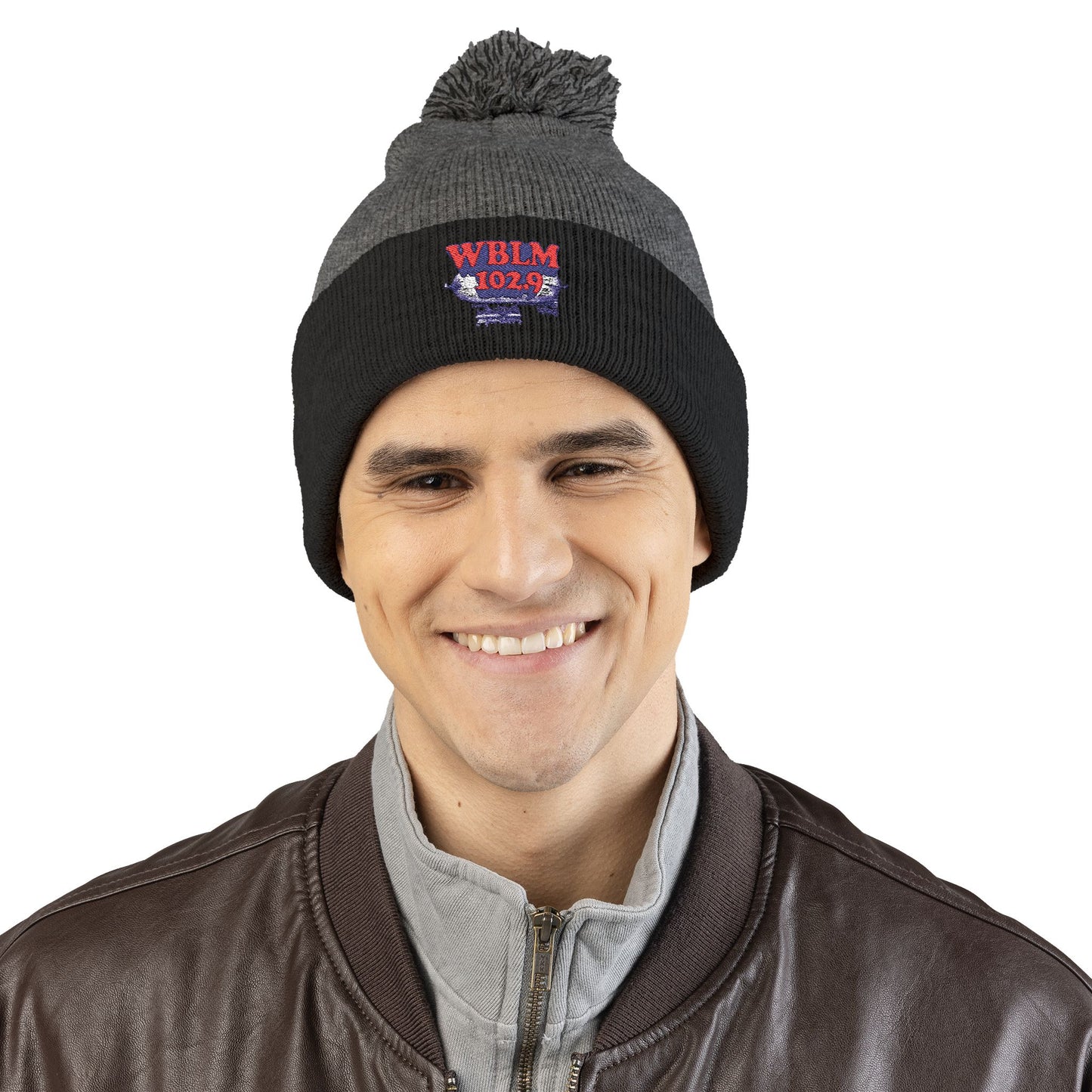 Embroidered Pom-Pom Knit Cap — WBLM 102.9 Radio Logo Beanie