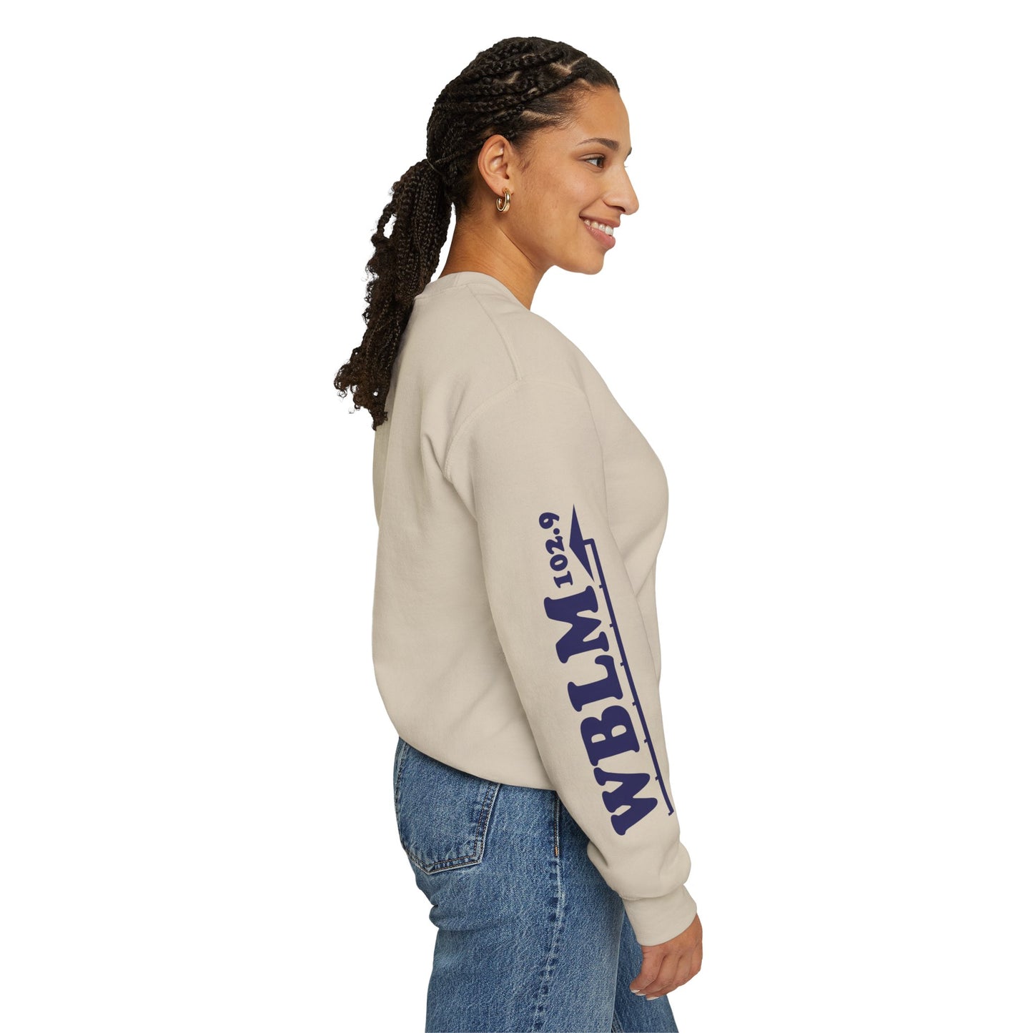 WBLM 102.9 Retro Radio Crewneck Sweatshirt With Radio Dial Sleeve