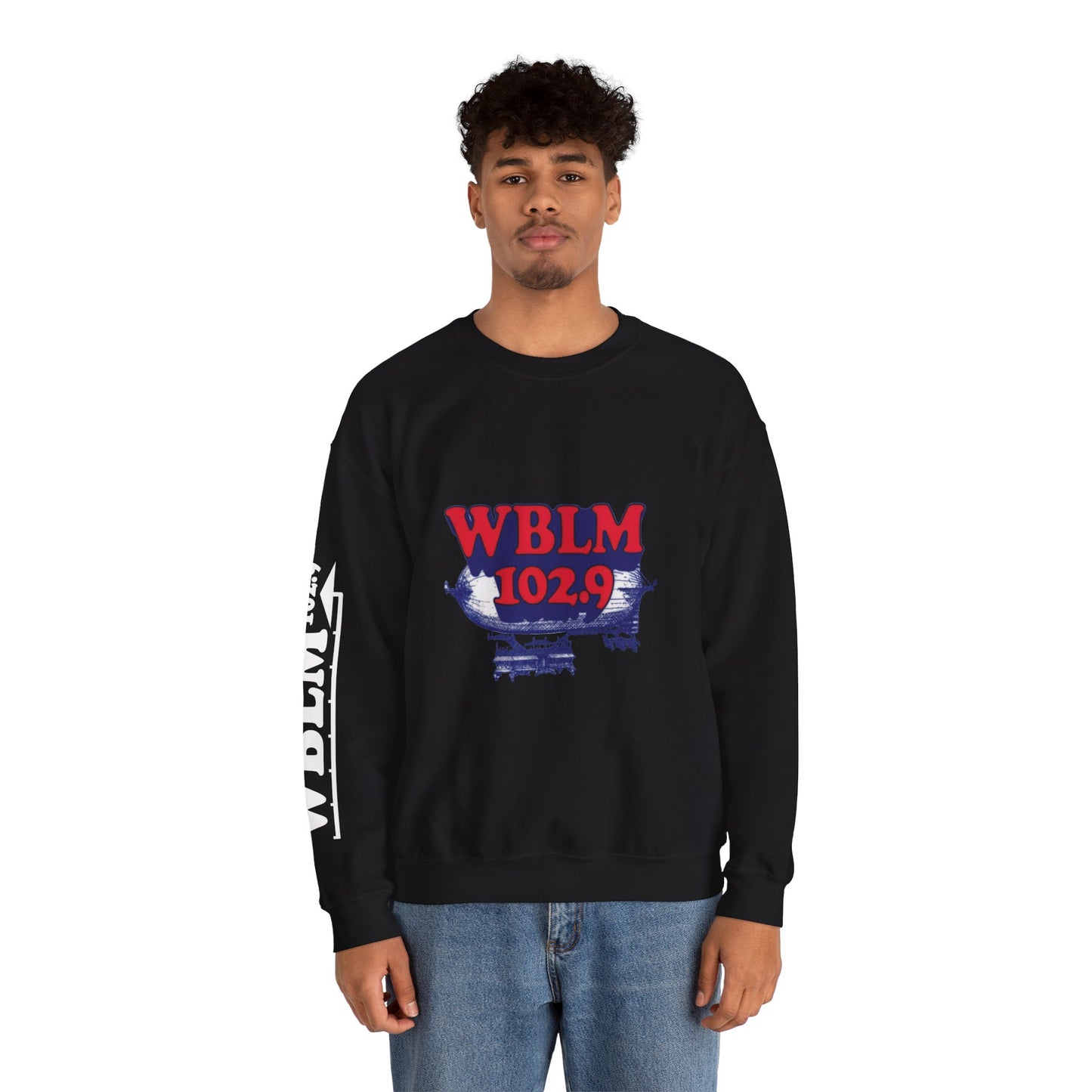 WBLM 102.9 Retro Radio Crewneck Sweatshirt With Radio Dial Sleeve