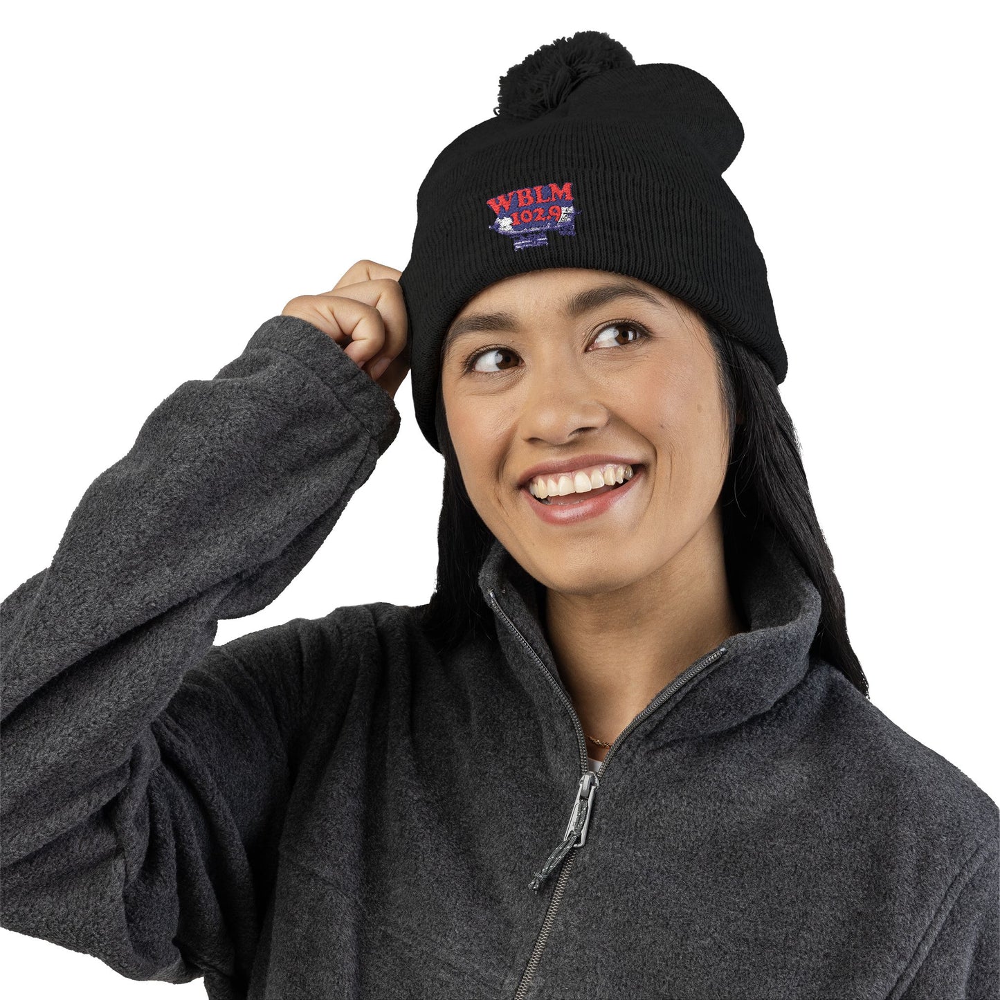 Embroidered Pom-Pom Knit Cap — WBLM 102.9 Radio Logo Beanie
