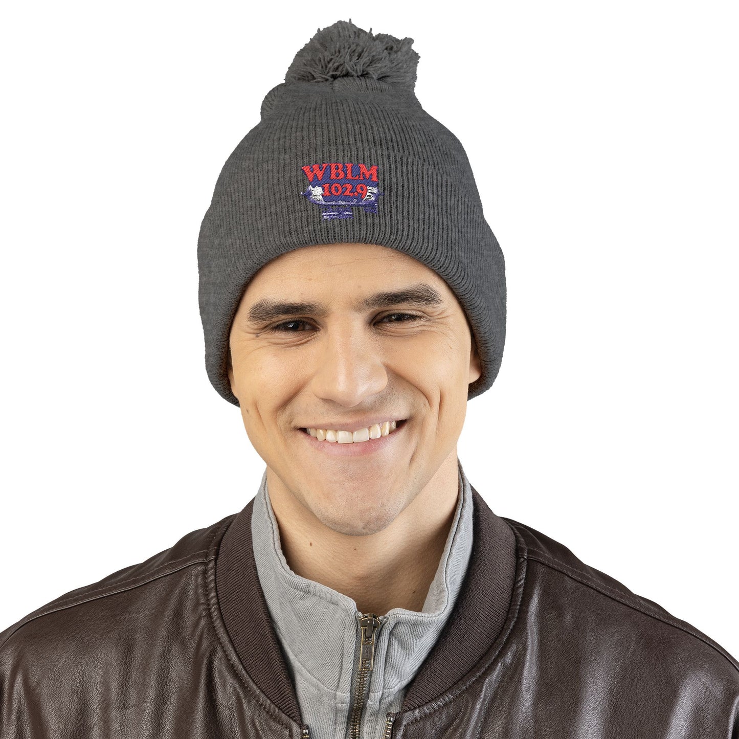 Embroidered Pom-Pom Knit Cap — WBLM 102.9 Radio Logo Beanie