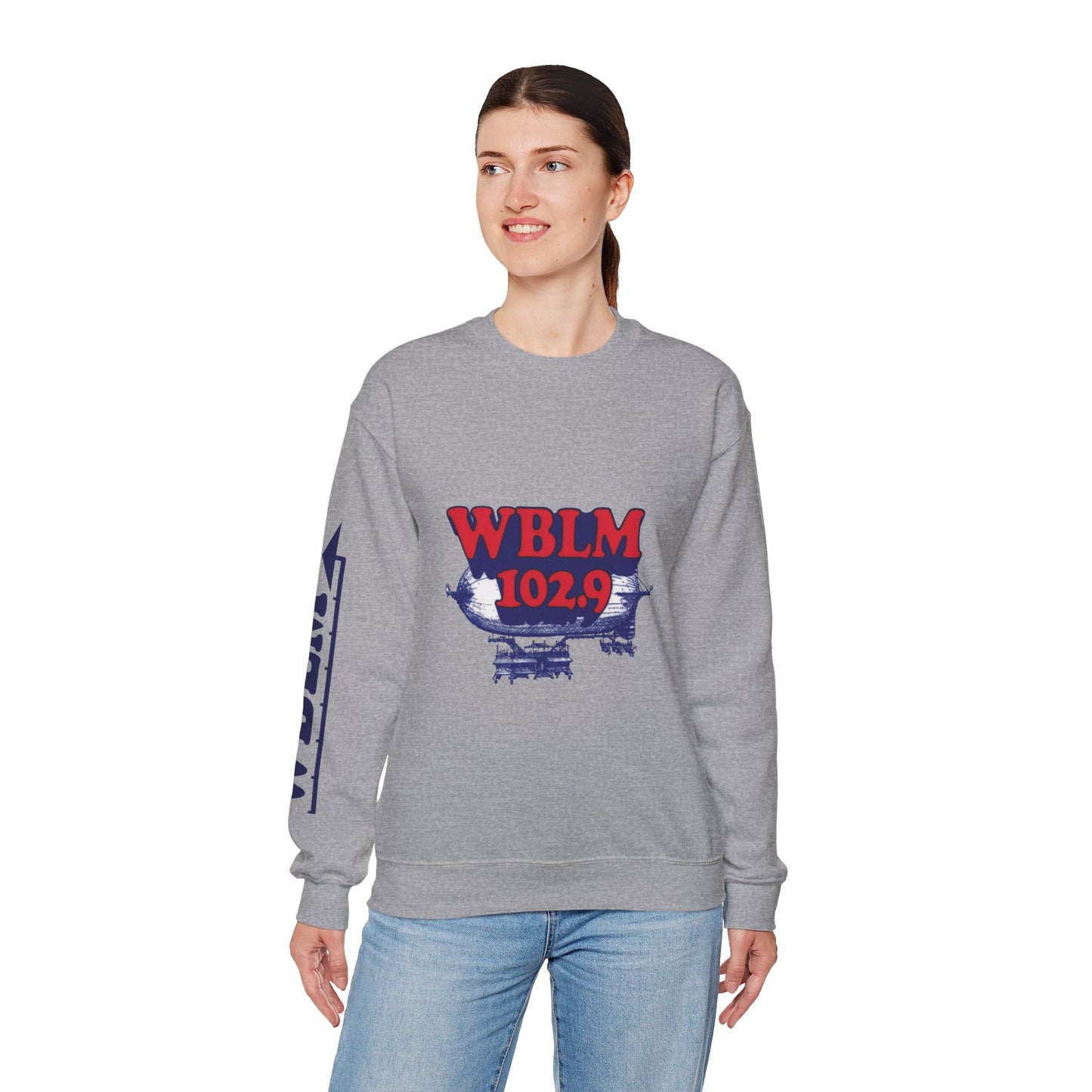 WBLM 102.9 Retro Radio Crewneck Sweatshirt With Radio Dial Sleeve