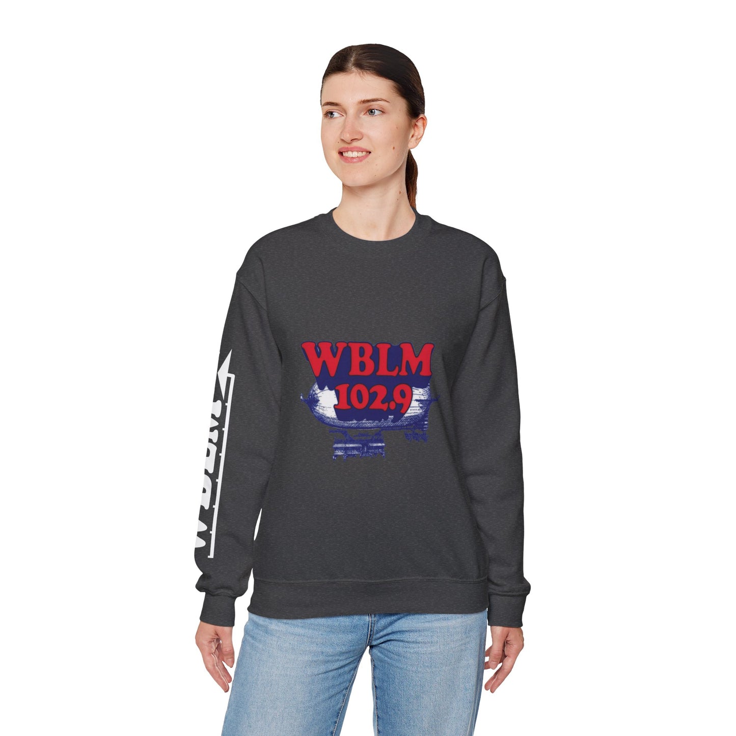 WBLM 102.9 Retro Radio Crewneck Sweatshirt With Radio Dial Sleeve