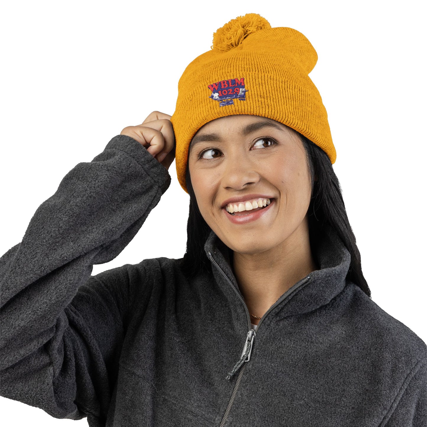 Embroidered Pom-Pom Knit Cap — WBLM 102.9 Radio Logo Beanie