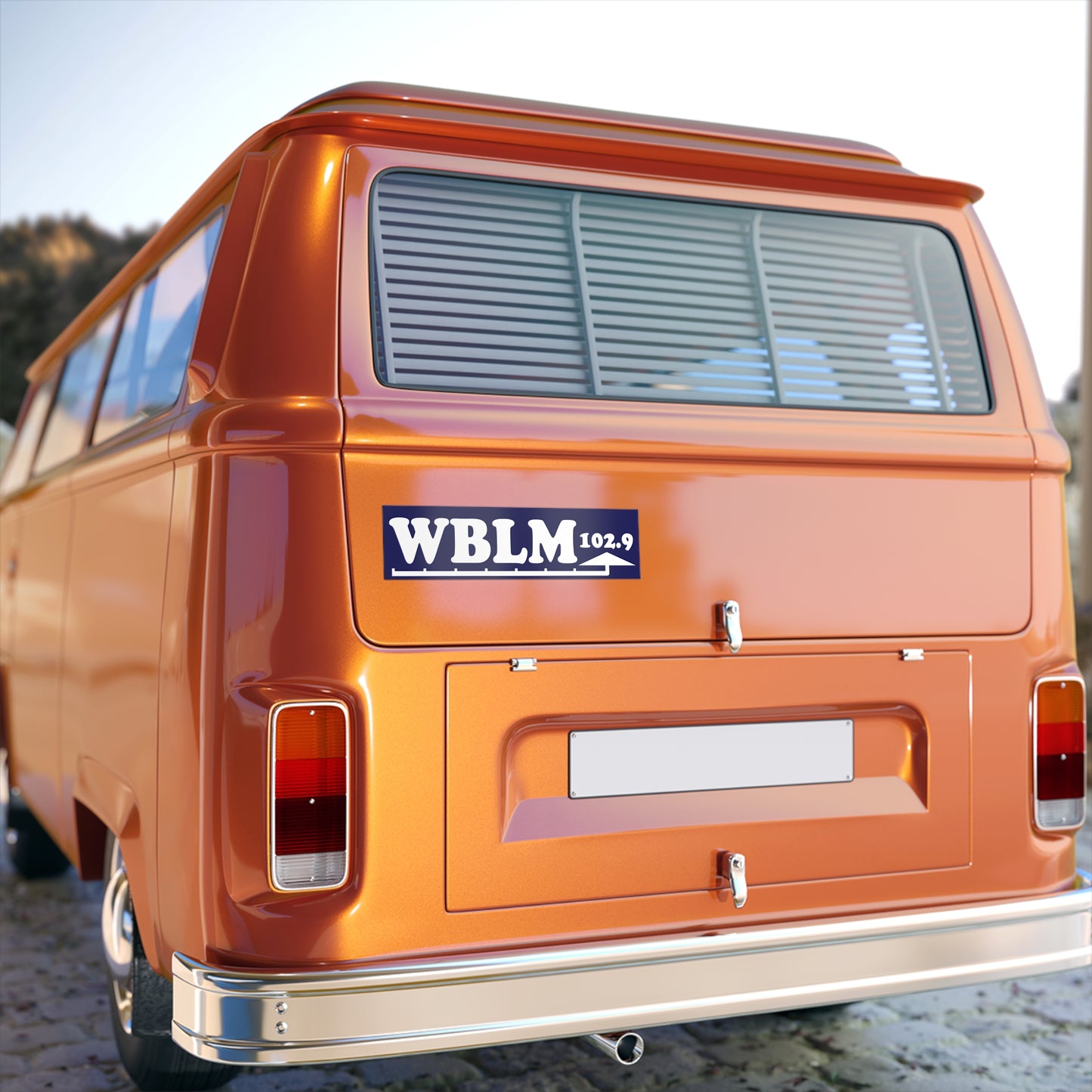 Classic Style WBLM 102.9 Bumper Sticker (White on Blue)