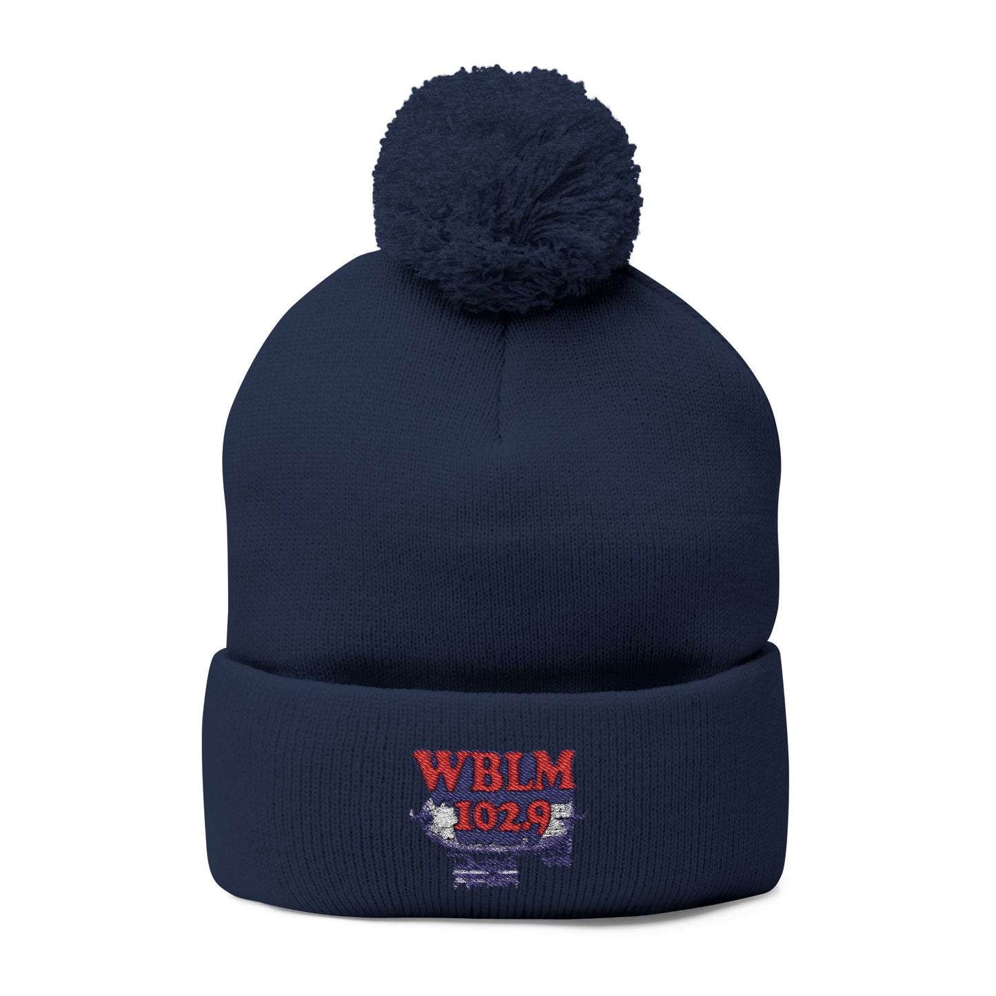 Embroidered Pom-Pom Knit Cap — WBLM 102.9 Radio Logo Beanie
