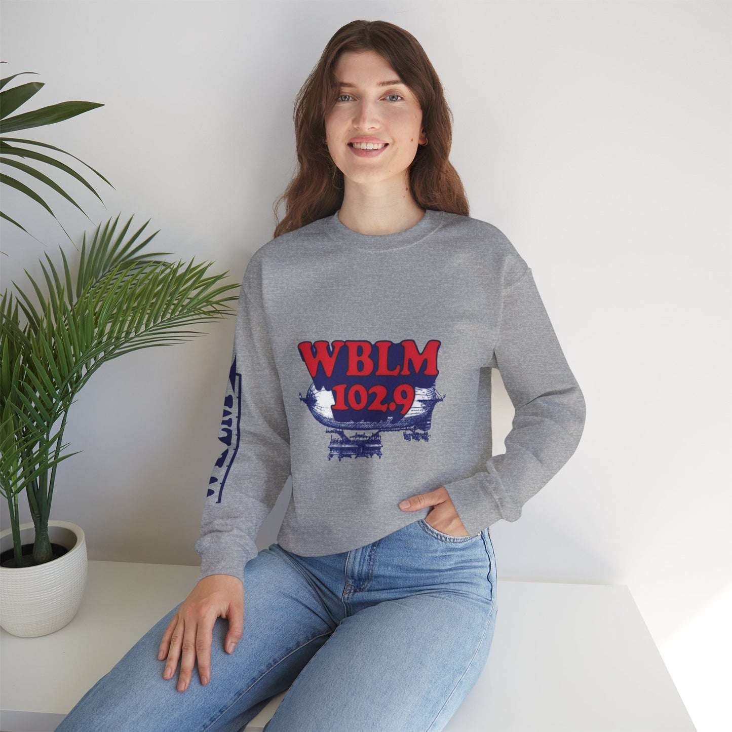 WBLM 102.9 Retro Radio Crewneck Sweatshirt With Radio Dial Sleeve