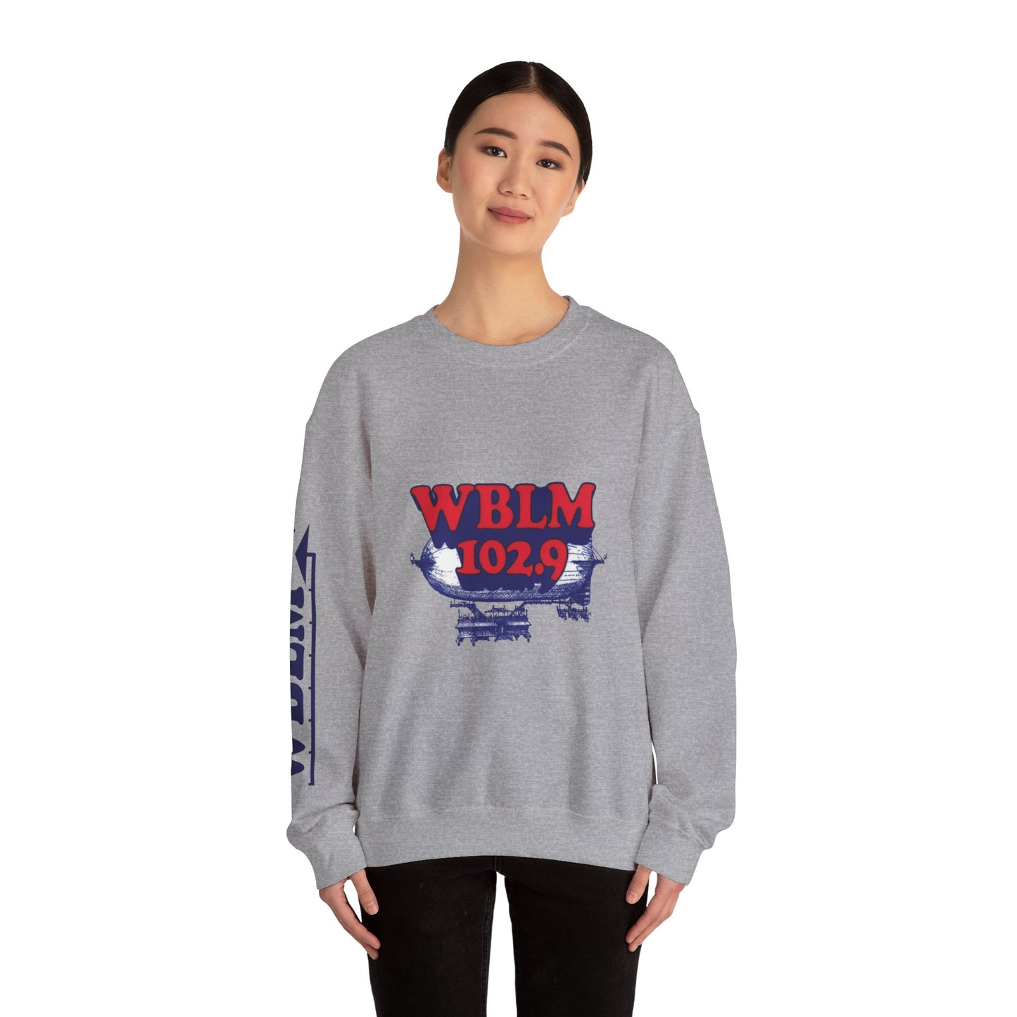 WBLM 102.9 Retro Radio Crewneck Sweatshirt With Radio Dial Sleeve