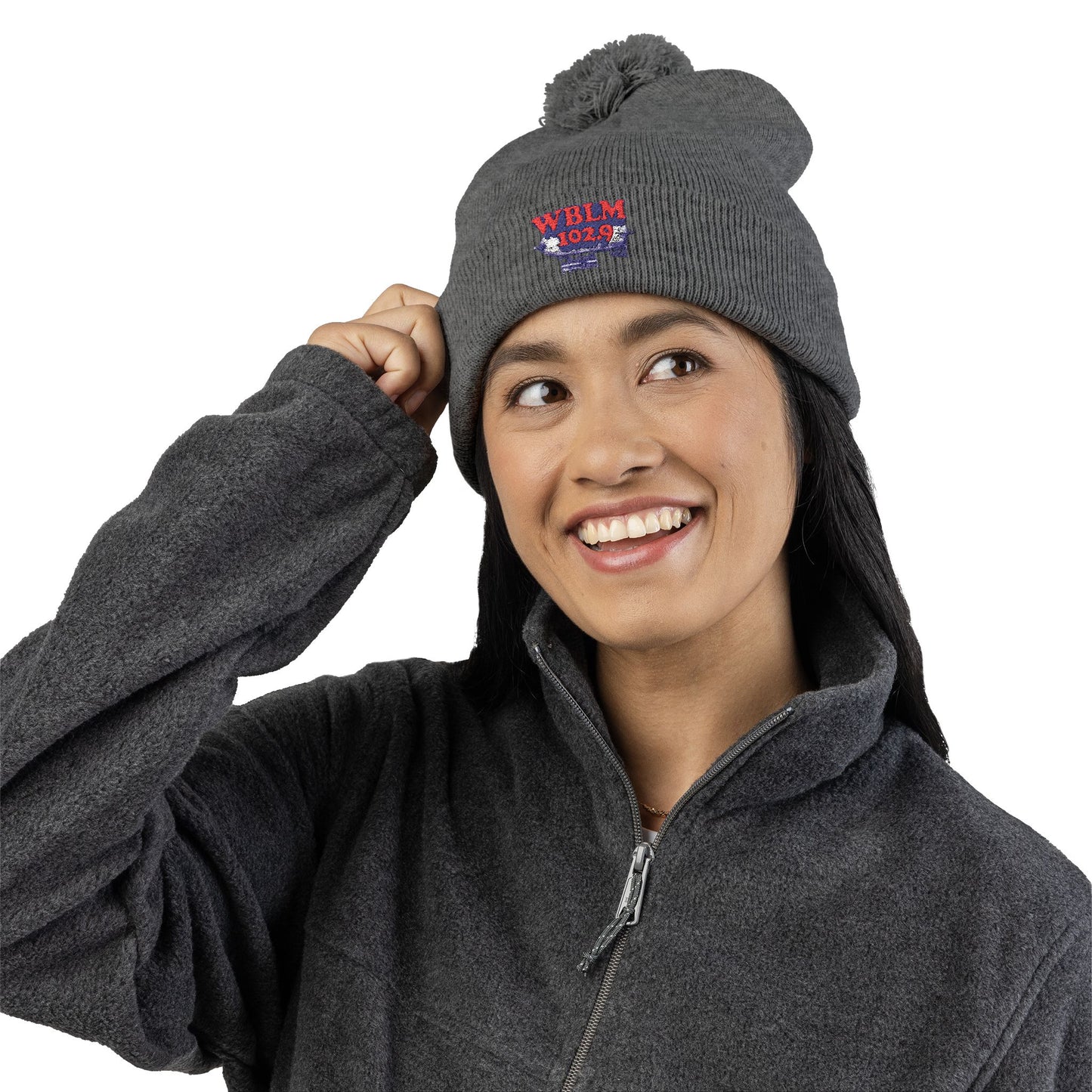 Embroidered Pom-Pom Knit Cap — WBLM 102.9 Radio Logo Beanie