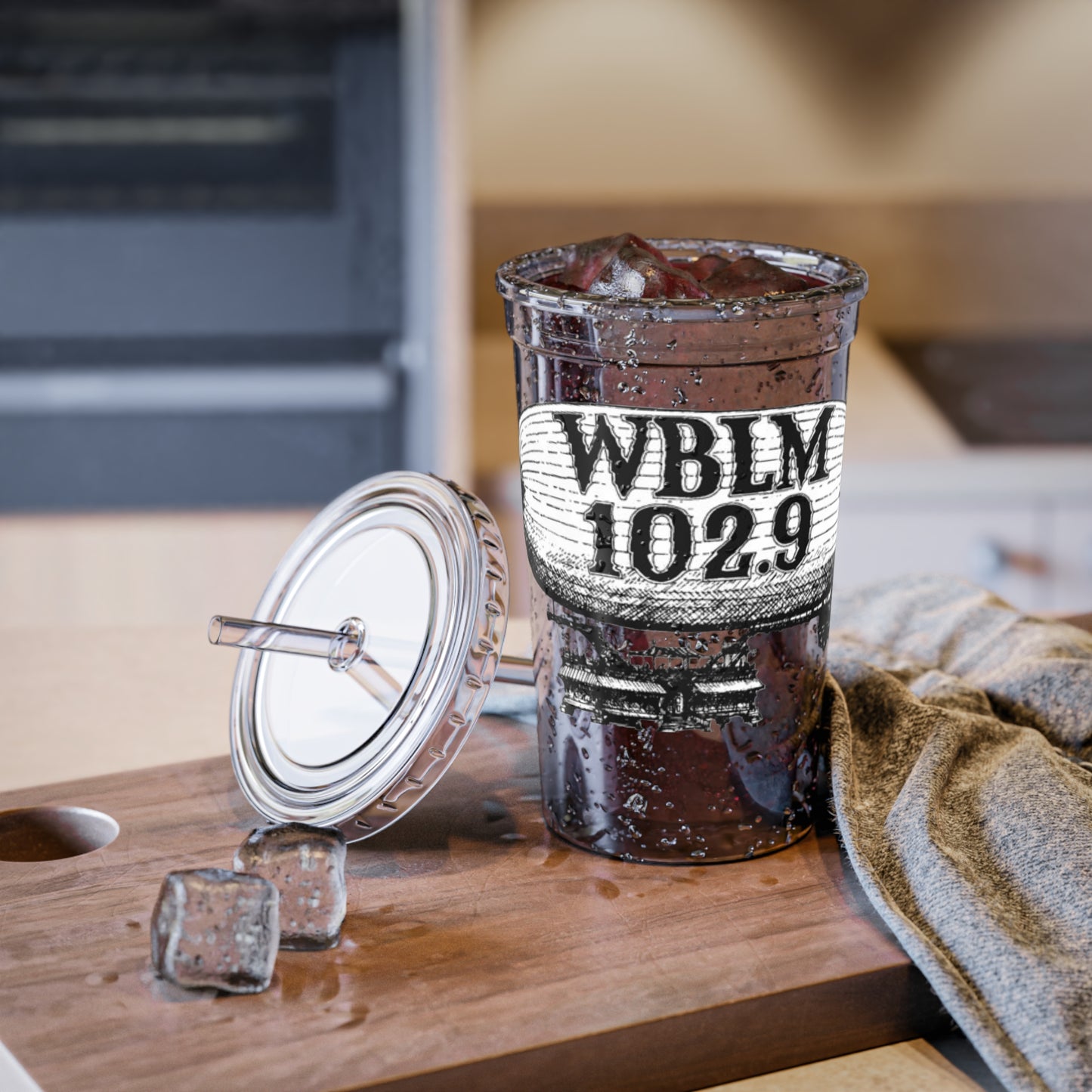 WBLM 102.9 Acrylic Tumbler with Straw – Vintage Airship Radio Logo