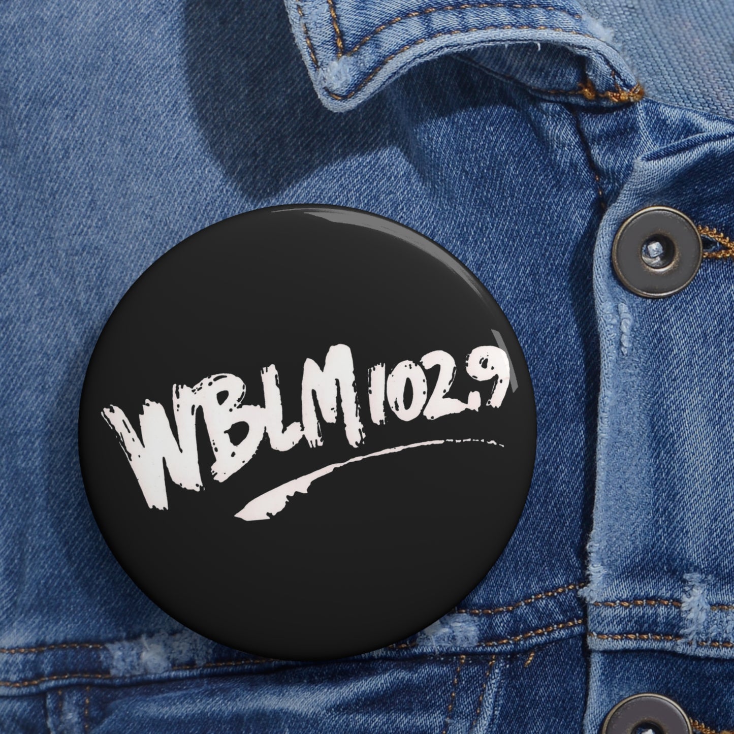 Custom Logo Pin Button — Black Band/Radio Badge (WBLM102 Style)