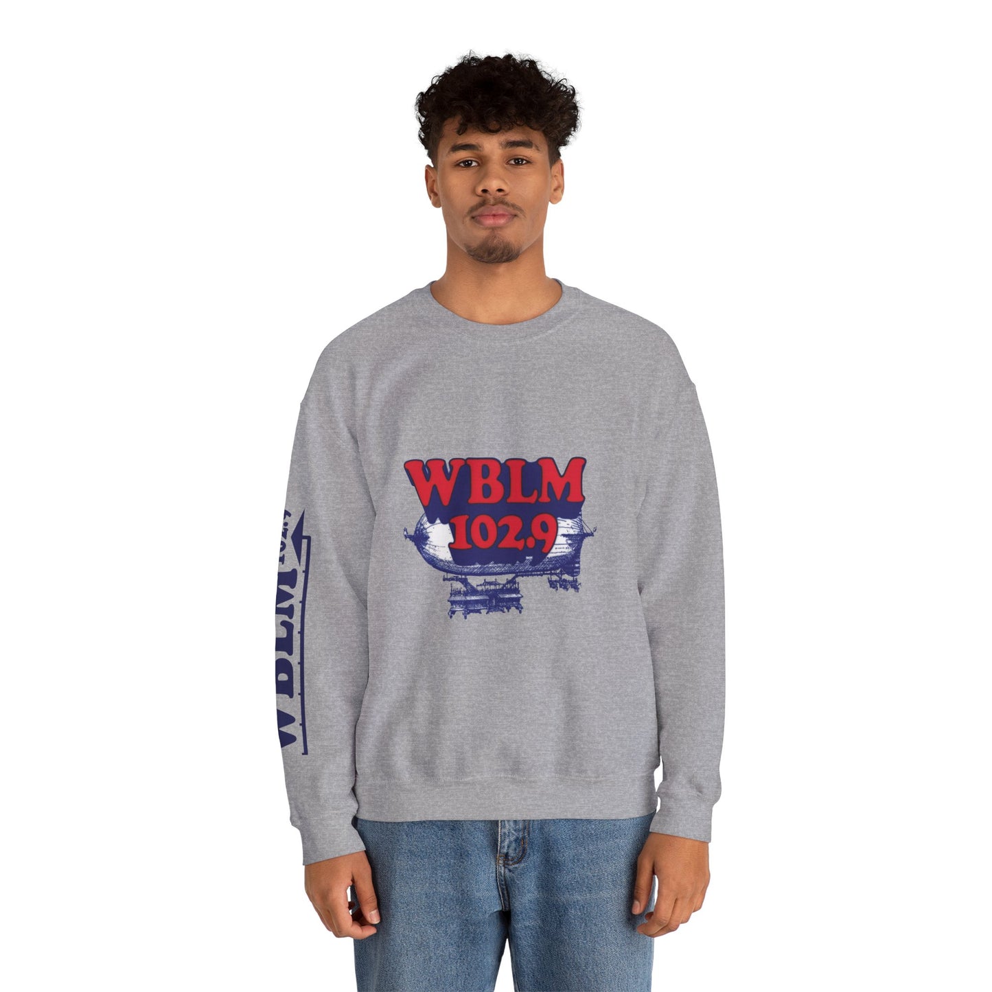 WBLM 102.9 Retro Radio Crewneck Sweatshirt With Radio Dial Sleeve