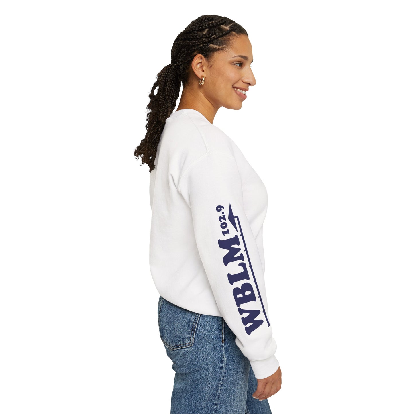 WBLM 102.9 Retro Radio Crewneck Sweatshirt With Radio Dial Sleeve