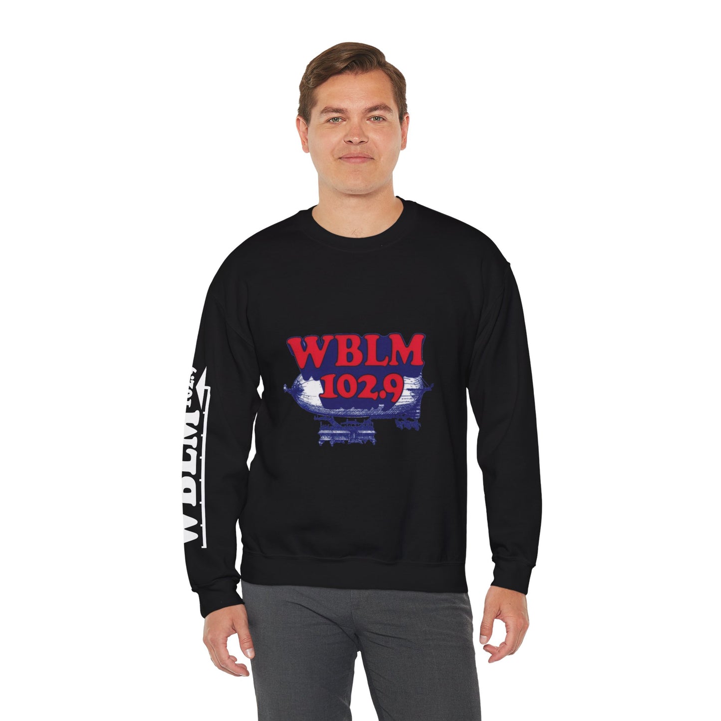 WBLM 102.9 Retro Radio Crewneck Sweatshirt With Radio Dial Sleeve