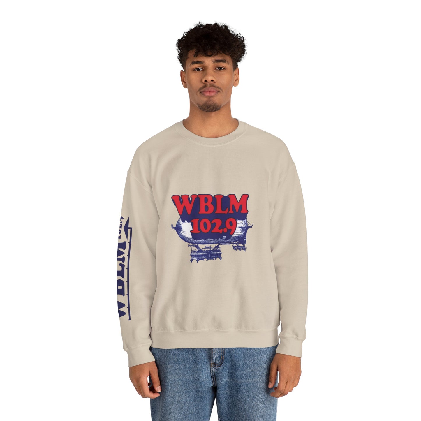 WBLM 102.9 Retro Radio Crewneck Sweatshirt With Radio Dial Sleeve