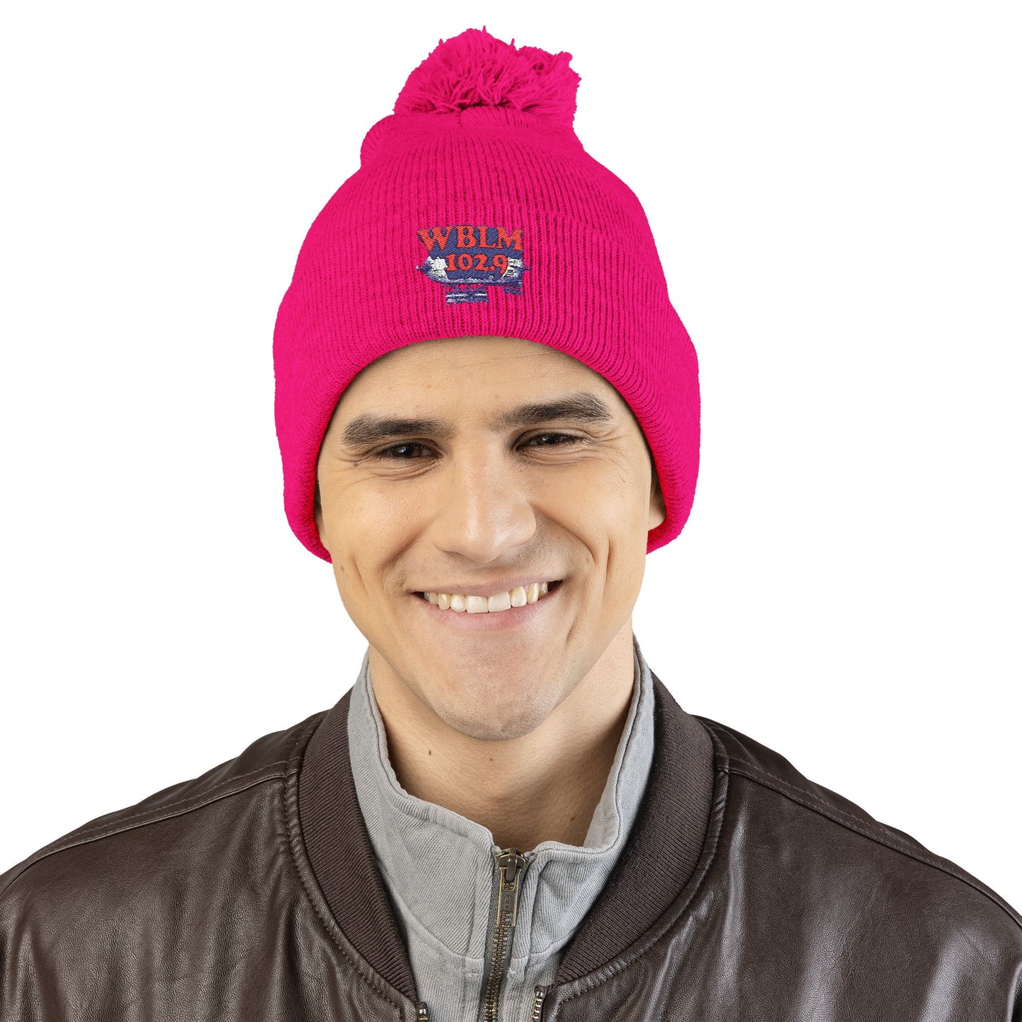 Embroidered Pom-Pom Knit Cap — WBLM 102.9 Radio Logo Beanie