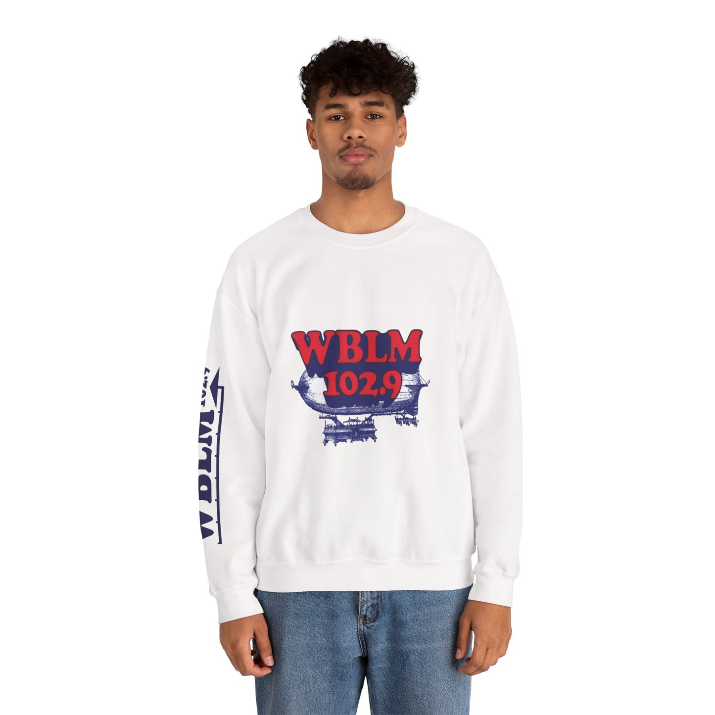 WBLM 102.9 Retro Radio Crewneck Sweatshirt With Radio Dial Sleeve