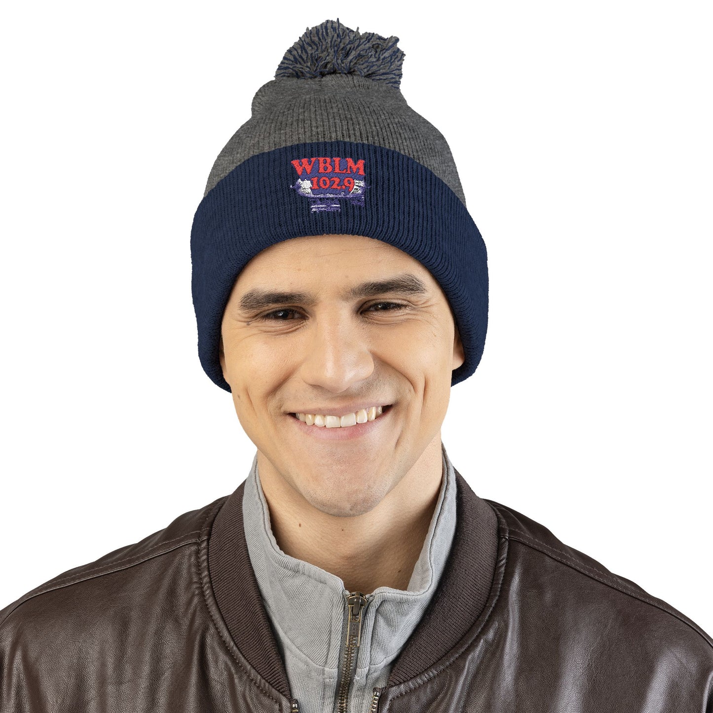 Embroidered Pom-Pom Knit Cap — WBLM 102.9 Radio Logo Beanie