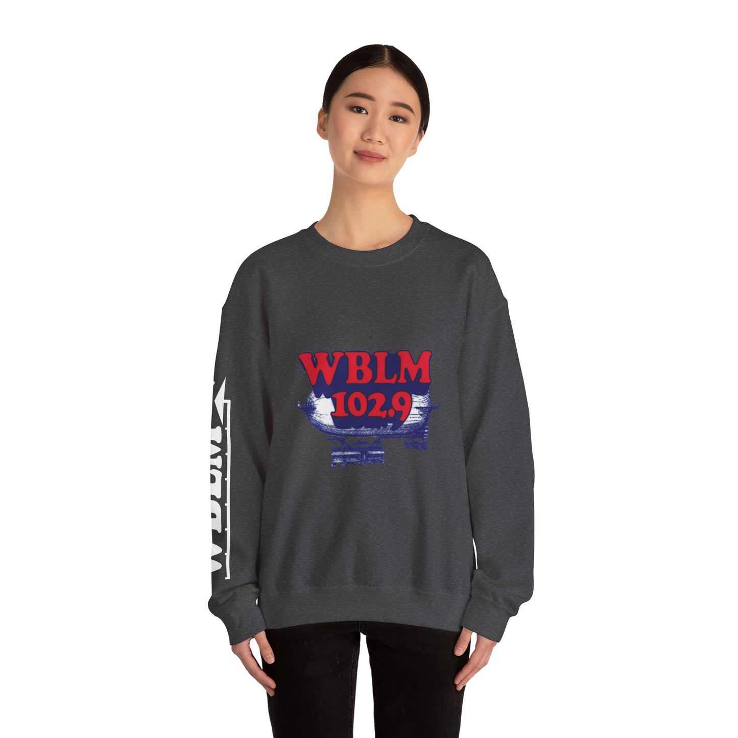WBLM 102.9 Retro Radio Crewneck Sweatshirt With Radio Dial Sleeve
