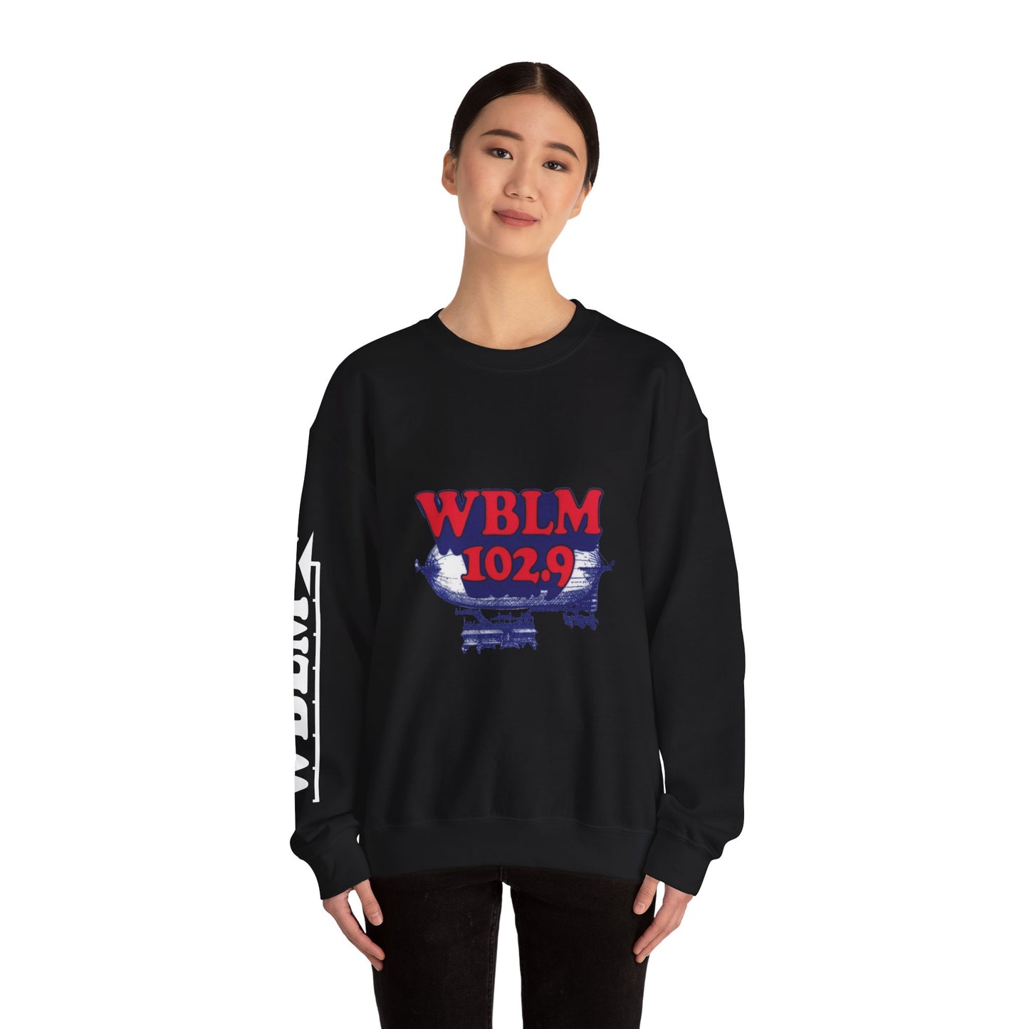 WBLM 102.9 Retro Radio Crewneck Sweatshirt With Radio Dial Sleeve