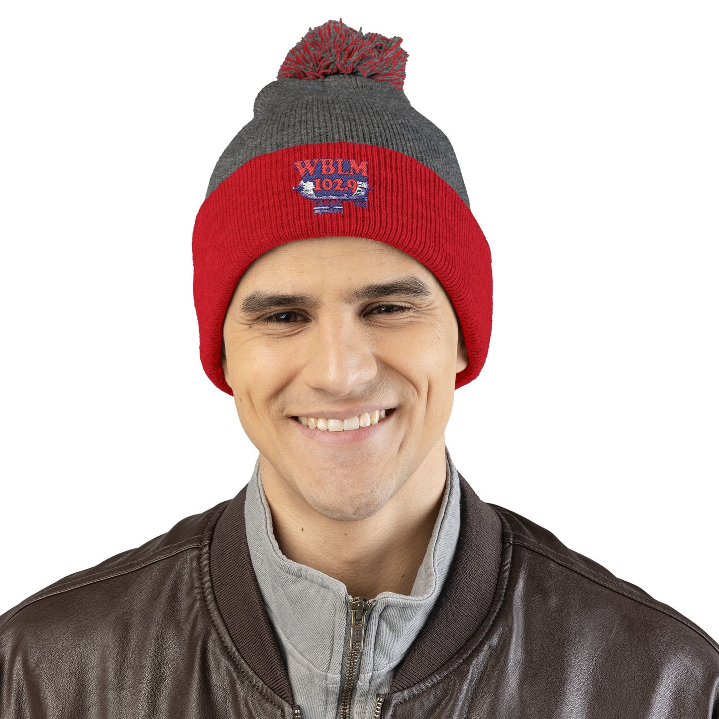 Embroidered Pom-Pom Knit Cap — WBLM 102.9 Radio Logo Beanie