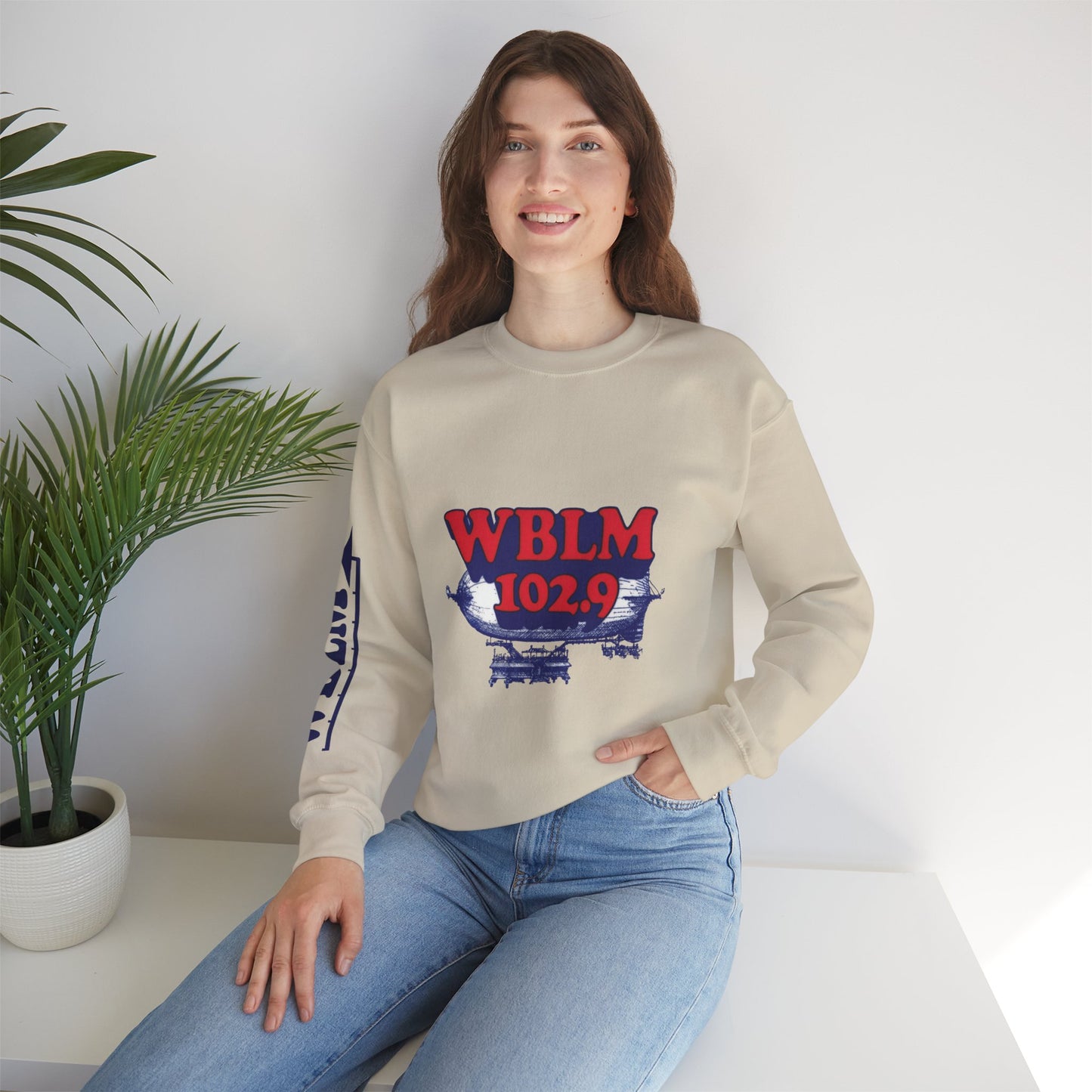WBLM 102.9 Retro Radio Crewneck Sweatshirt With Radio Dial Sleeve