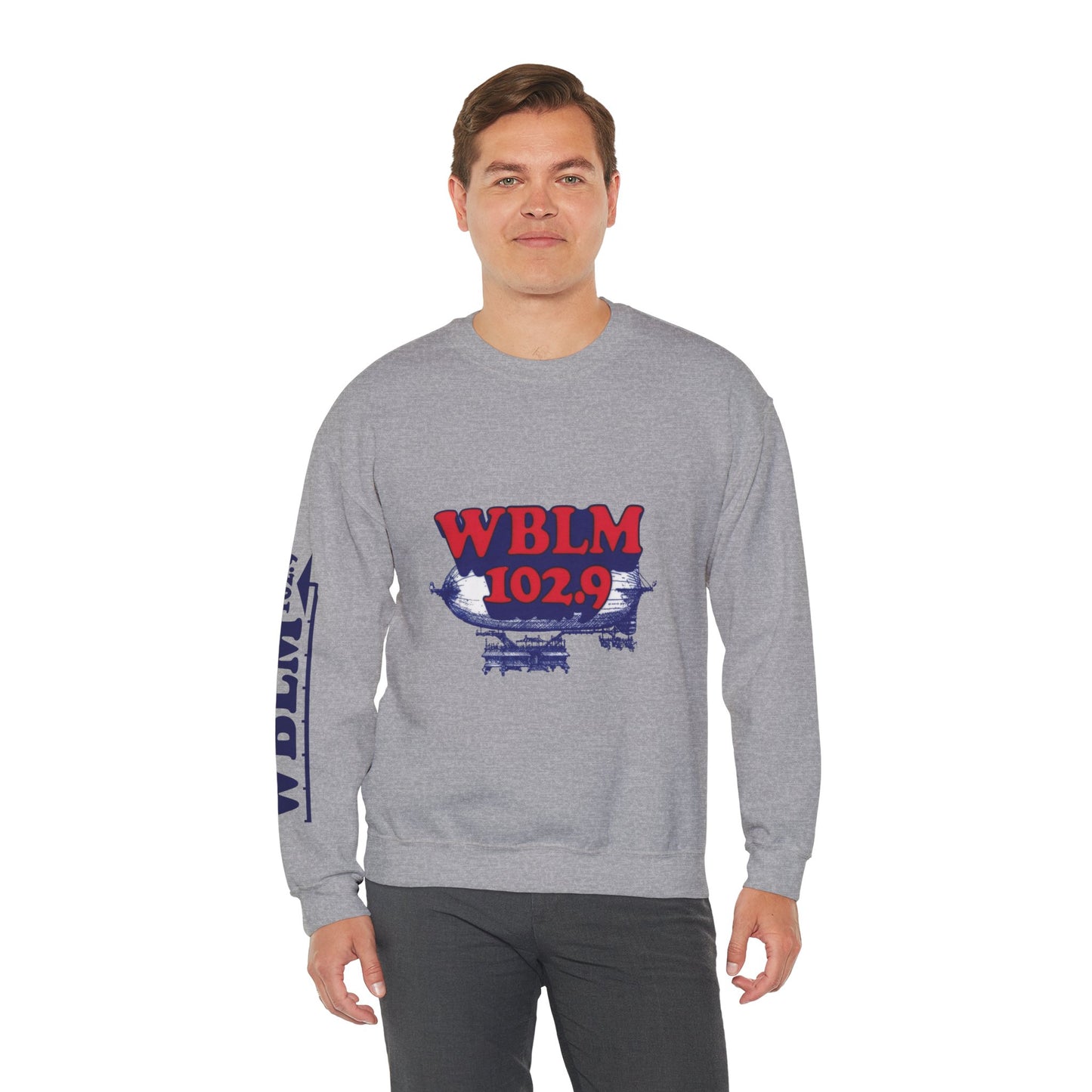 WBLM 102.9 Retro Radio Crewneck Sweatshirt With Radio Dial Sleeve