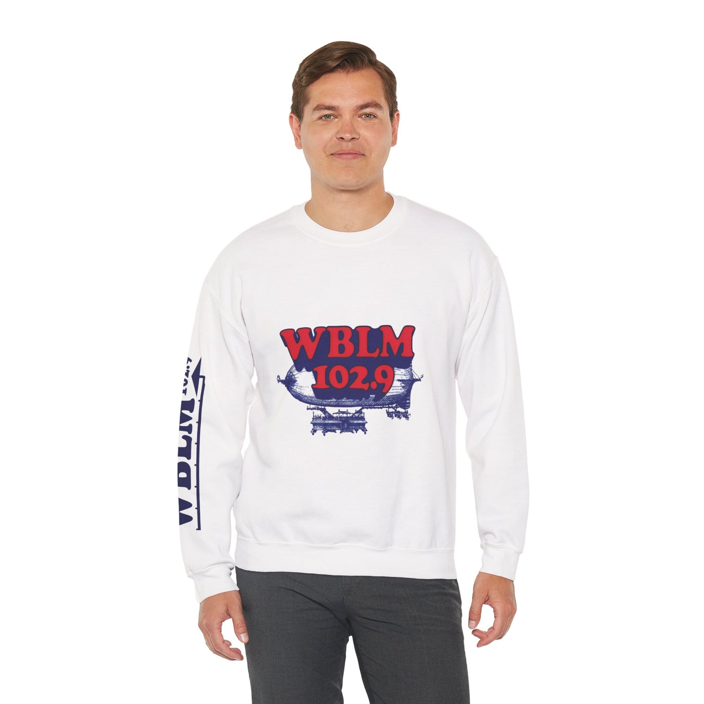 WBLM 102.9 Retro Radio Crewneck Sweatshirt With Radio Dial Sleeve
