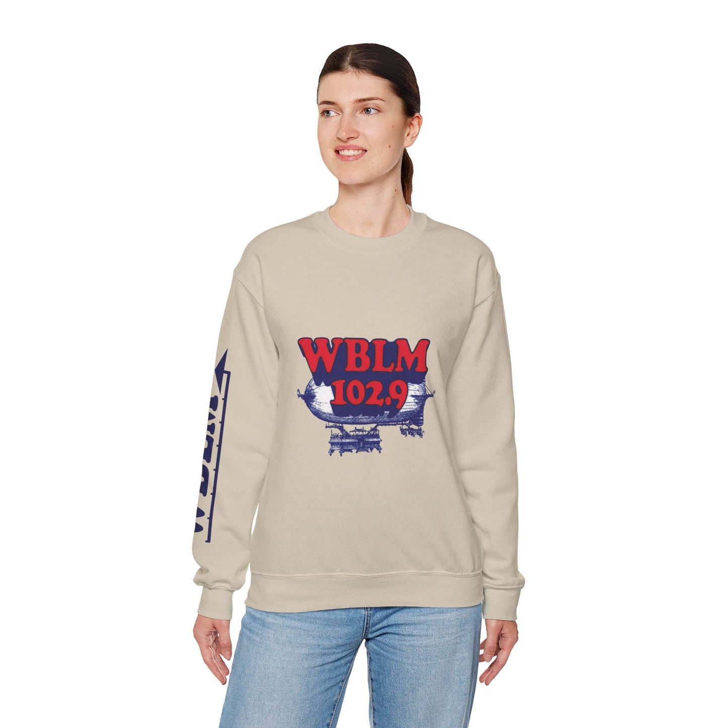 WBLM 102.9 Retro Radio Crewneck Sweatshirt With Radio Dial Sleeve