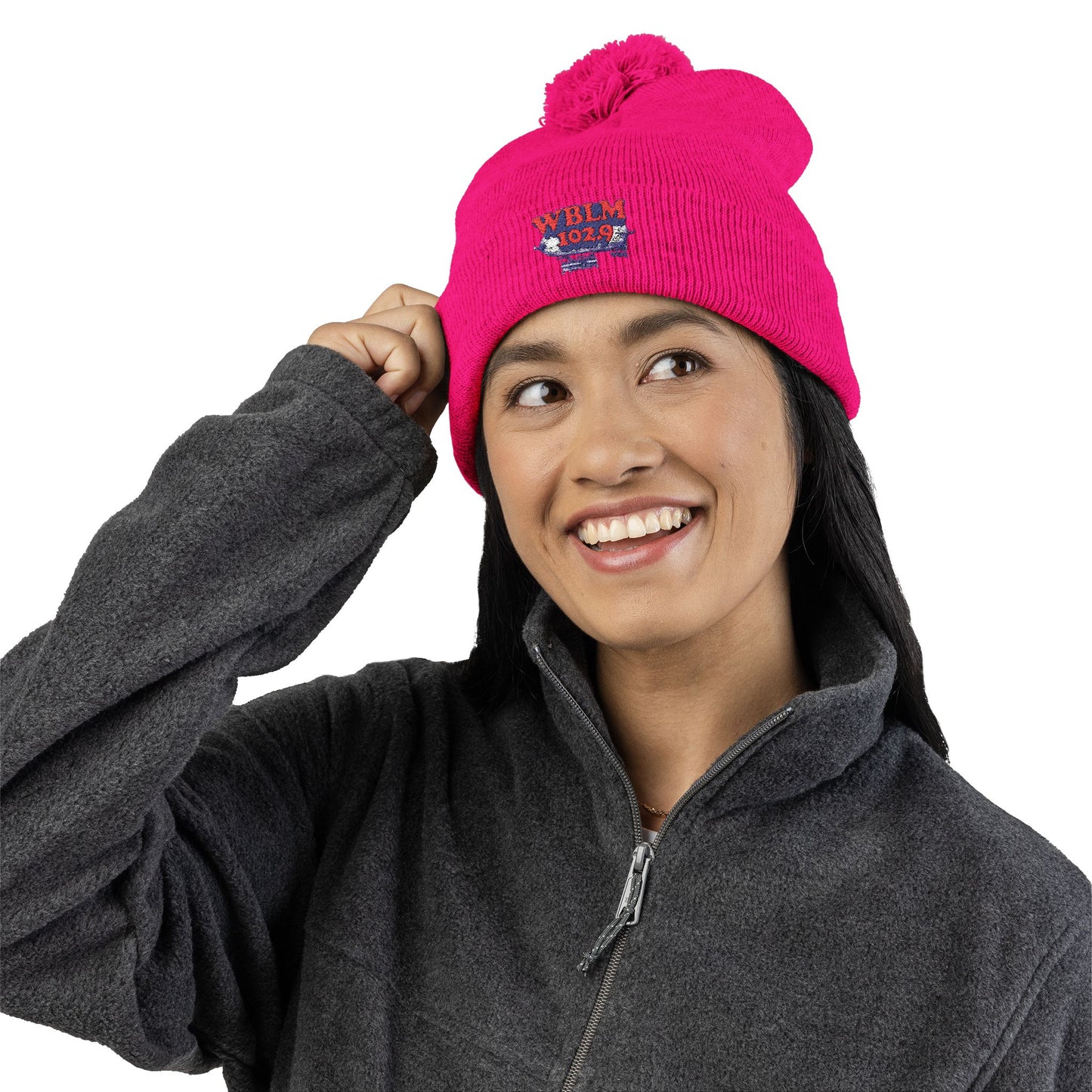 Embroidered Pom-Pom Knit Cap — WBLM 102.9 Radio Logo Beanie