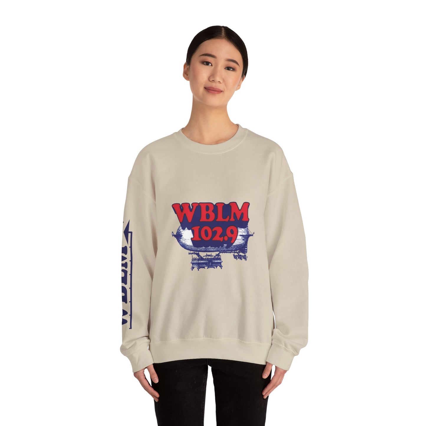 WBLM 102.9 Retro Radio Crewneck Sweatshirt With Radio Dial Sleeve