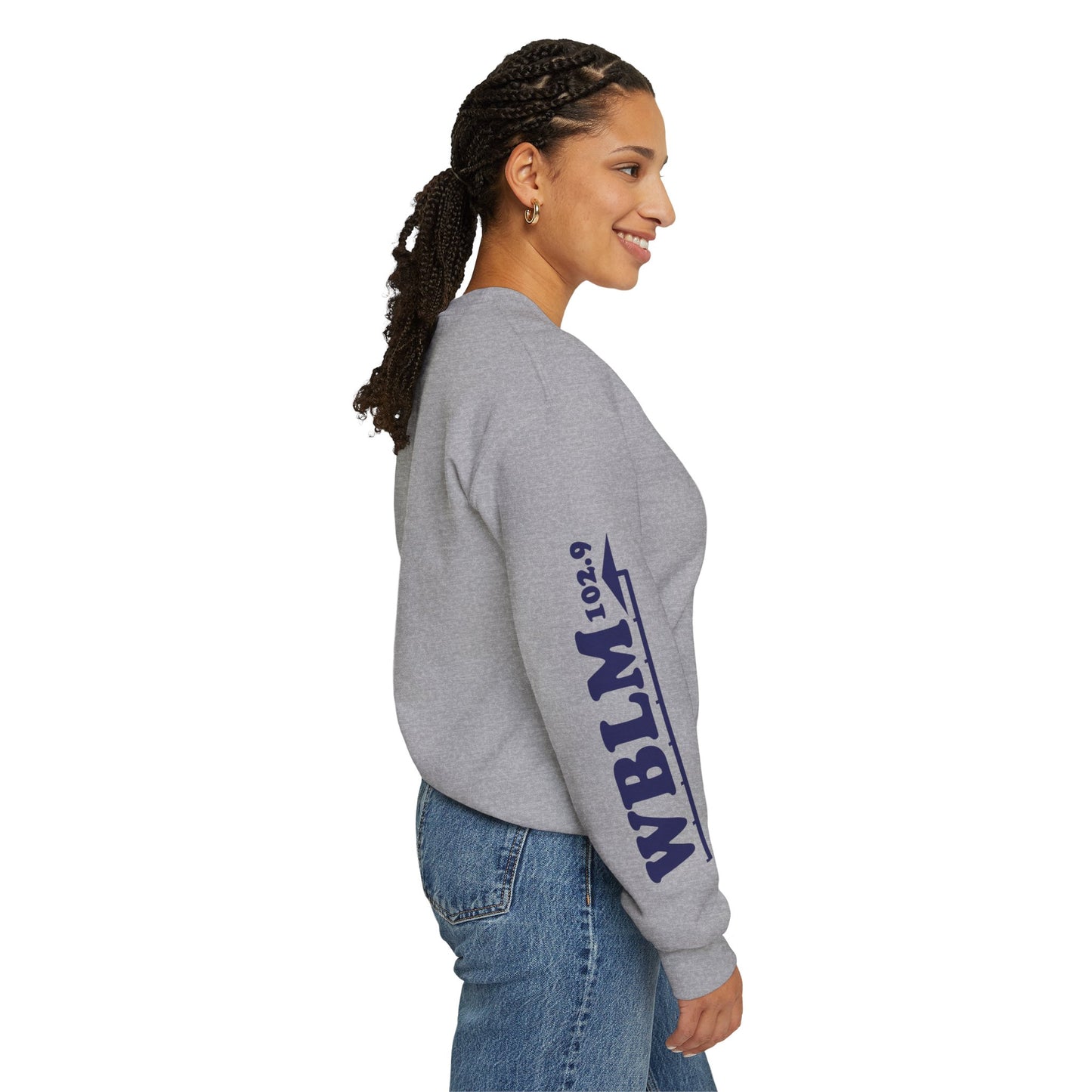 WBLM 102.9 Retro Radio Crewneck Sweatshirt With Radio Dial Sleeve
