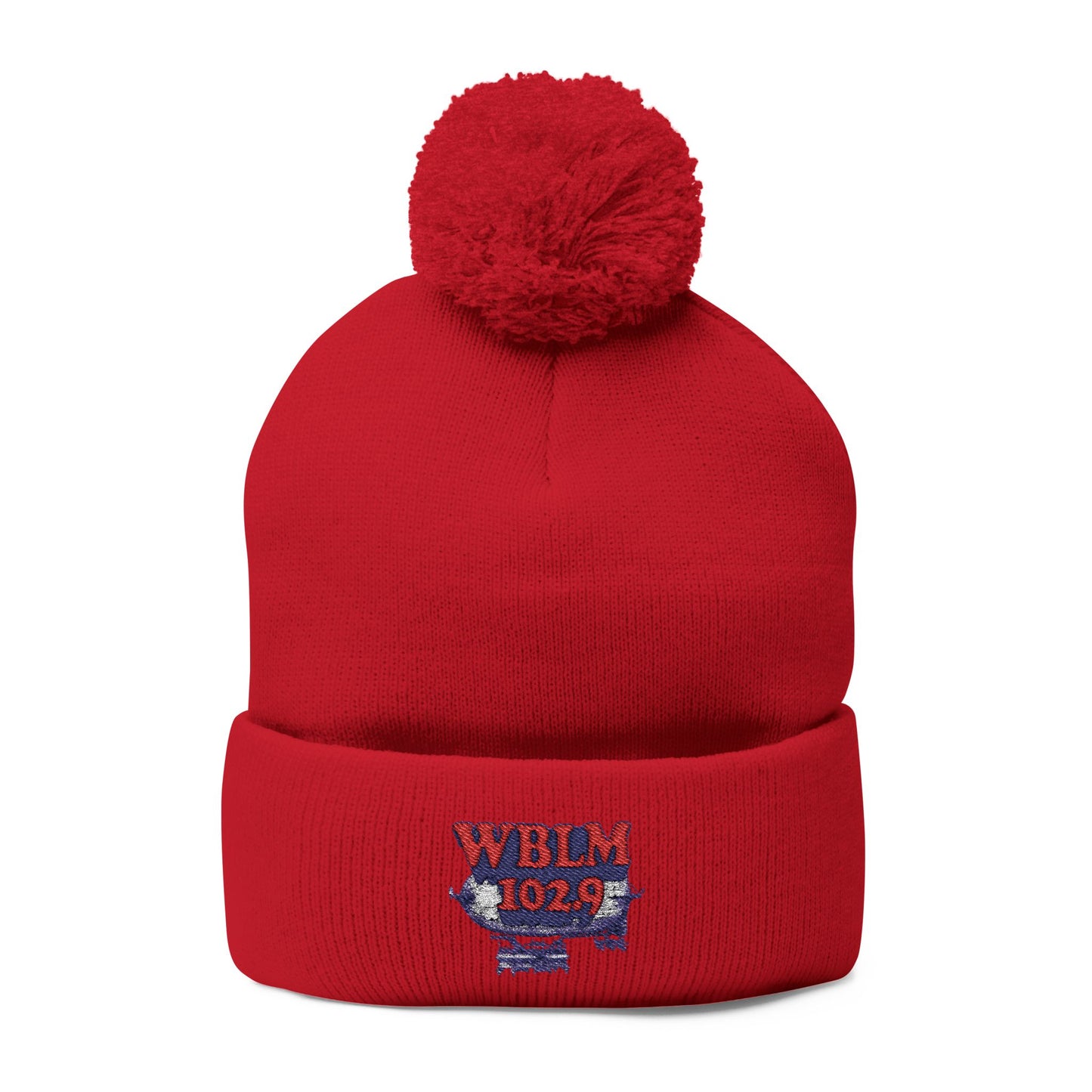 Embroidered Pom-Pom Knit Cap — WBLM 102.9 Radio Logo Beanie