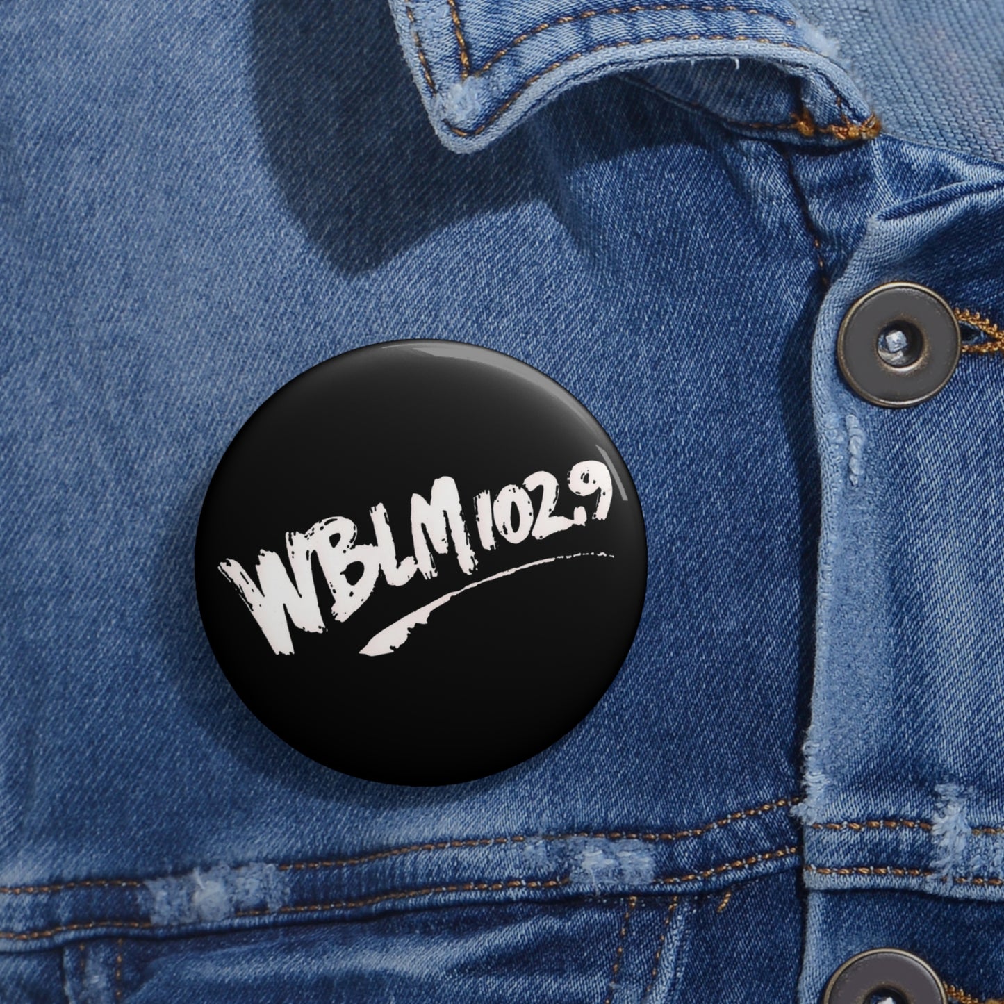 Custom Logo Pin Button — Black Band/Radio Badge (WBLM102 Style)