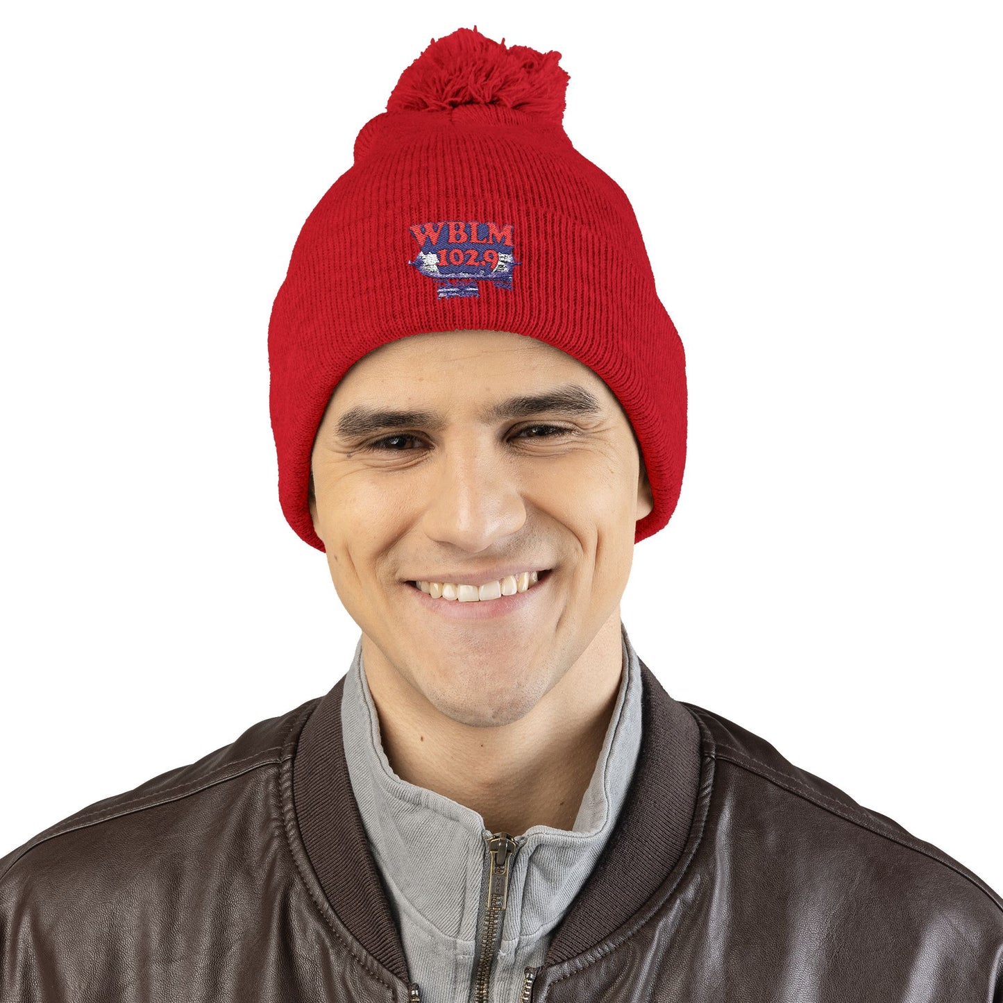 Embroidered Pom-Pom Knit Cap — WBLM 102.9 Radio Logo Beanie