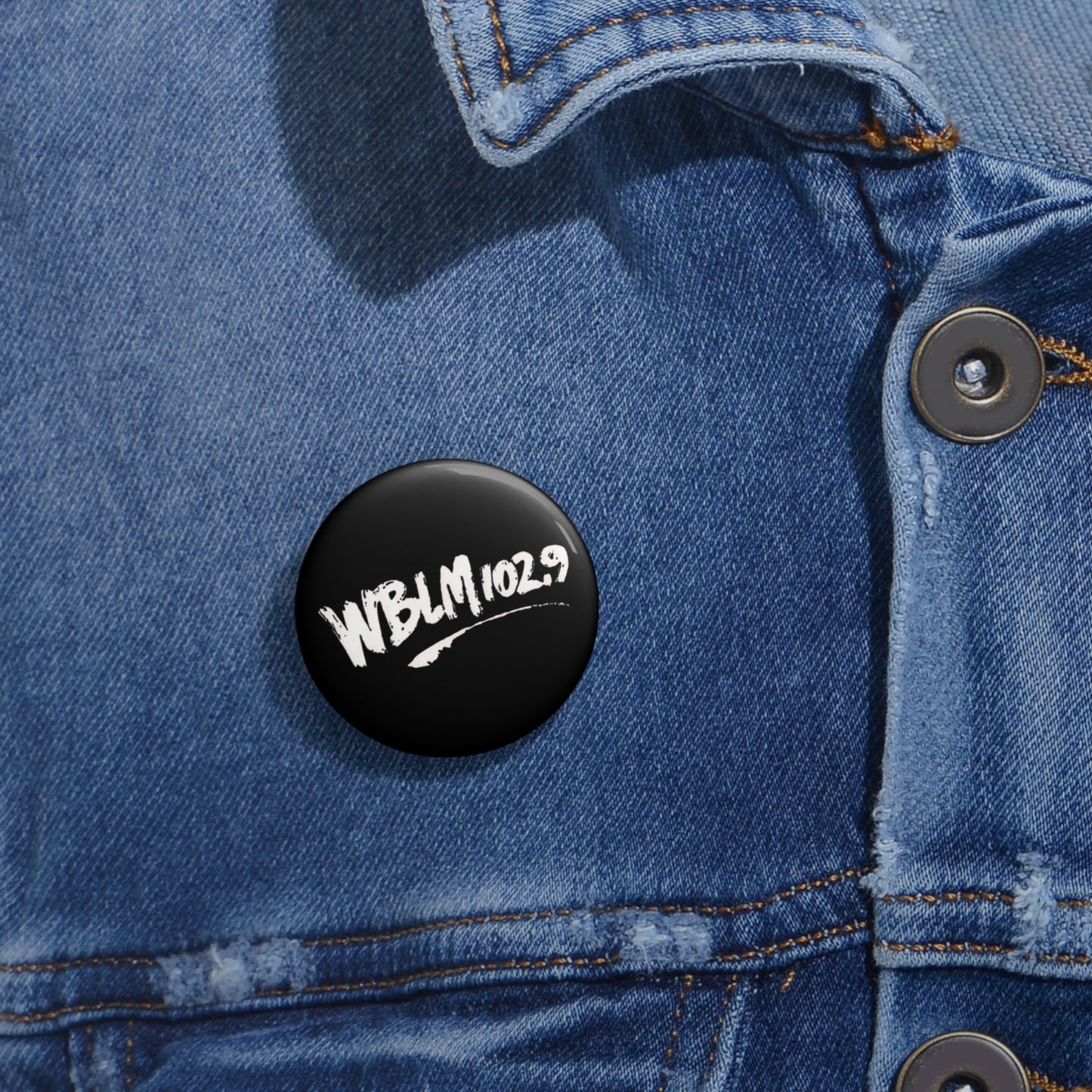 Custom Logo Pin Button — Black Band/Radio Badge (WBLM102 Style)