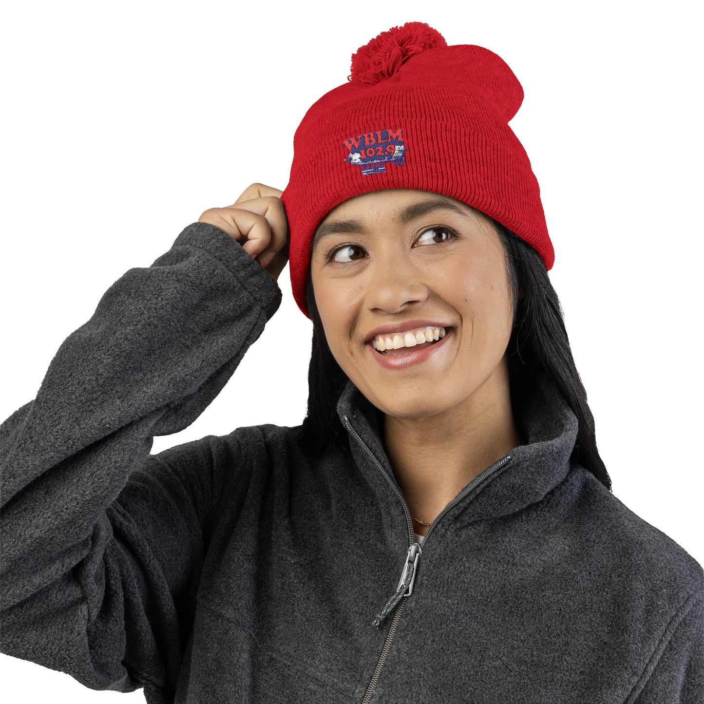 Embroidered Pom-Pom Knit Cap — WBLM 102.9 Radio Logo Beanie