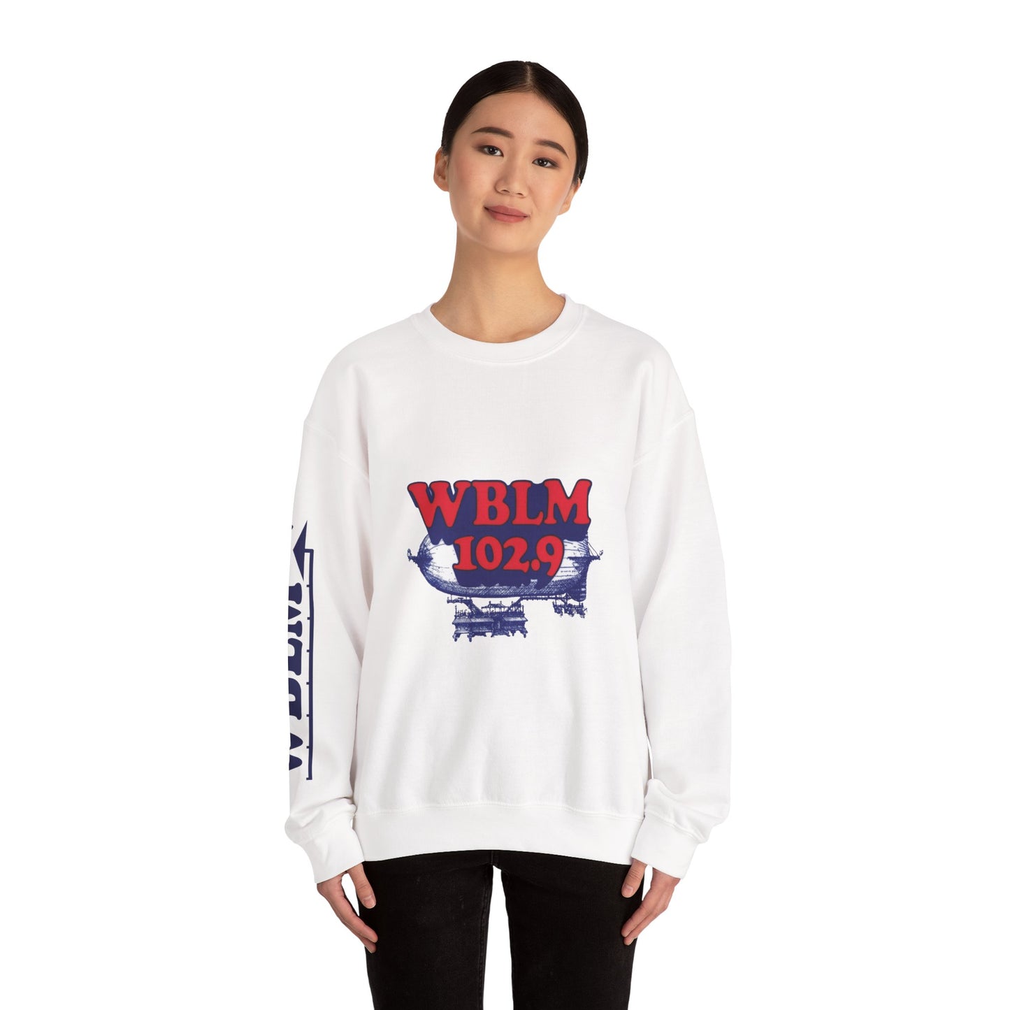 WBLM 102.9 Retro Radio Crewneck Sweatshirt With Radio Dial Sleeve